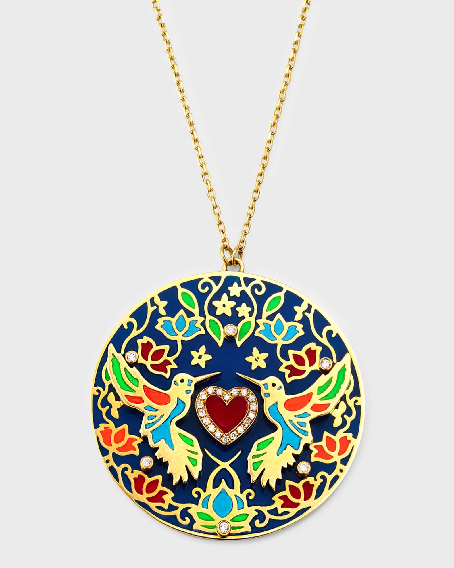 18K Yellow Gold Diamond Love Bird Big Pendant Necklace 0