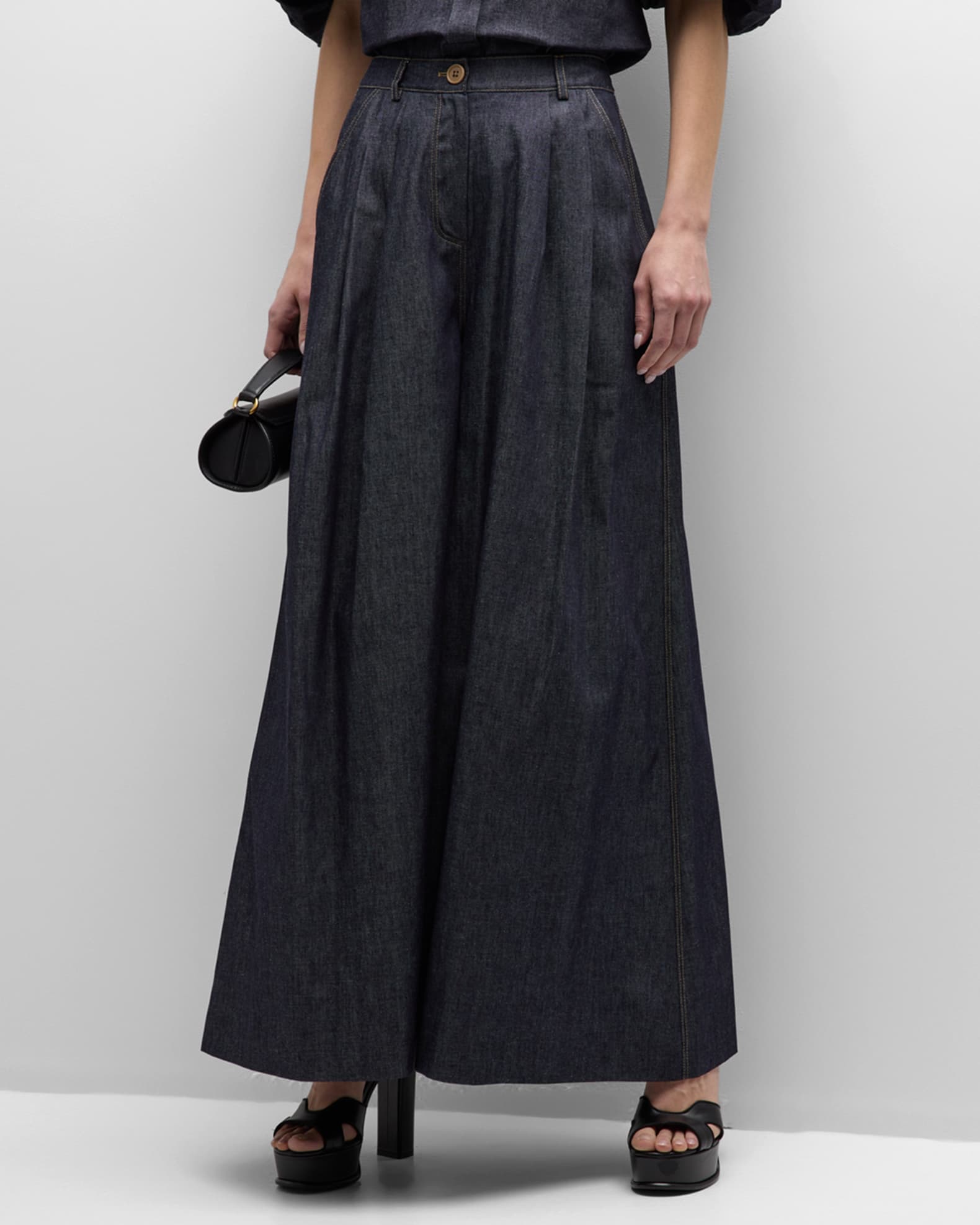 Dice Kayek High-Rise Double-Pleated Flare Wide-Leg Pants