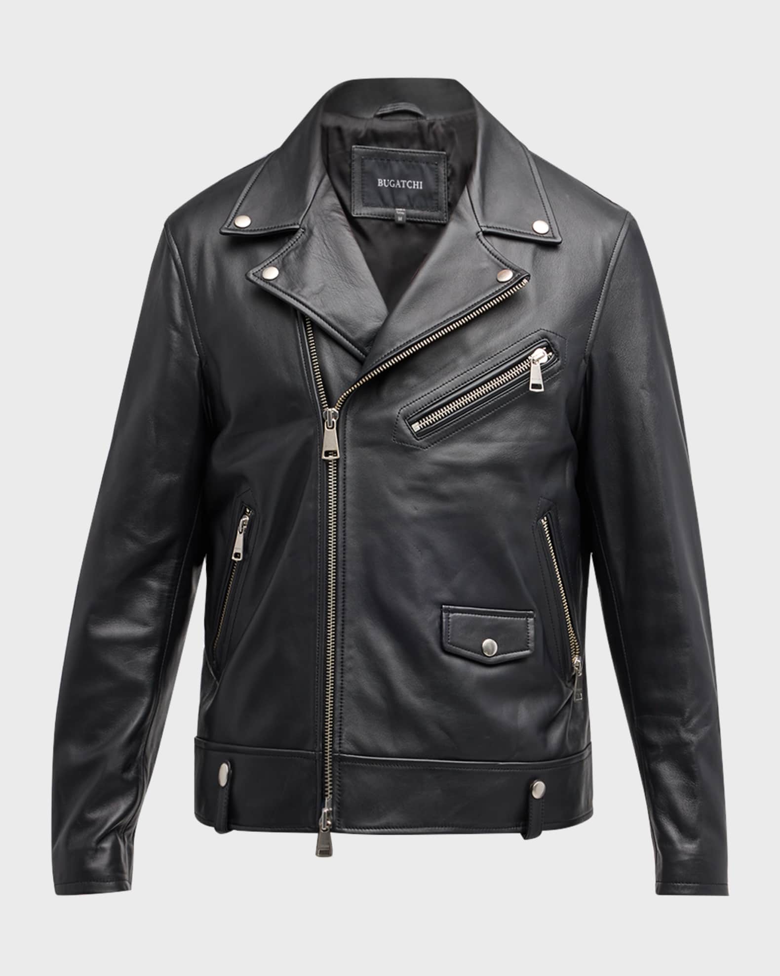 Bugatchi Men's Full-Zip Leather Biker Jacket | Neiman Marcus