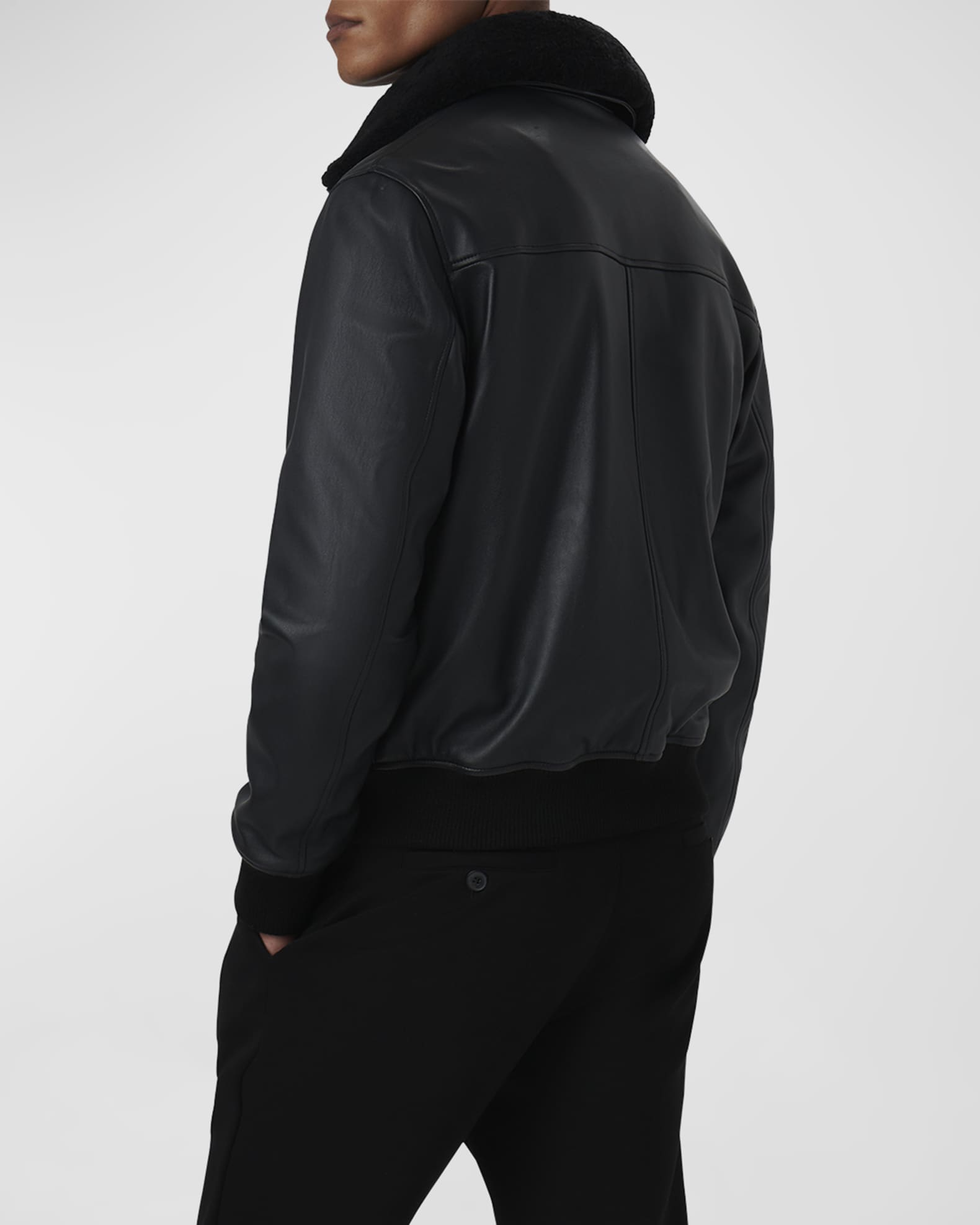Bugatchi Men's Shearling-Collar Leather Bomber Jacket | Neiman Marcus