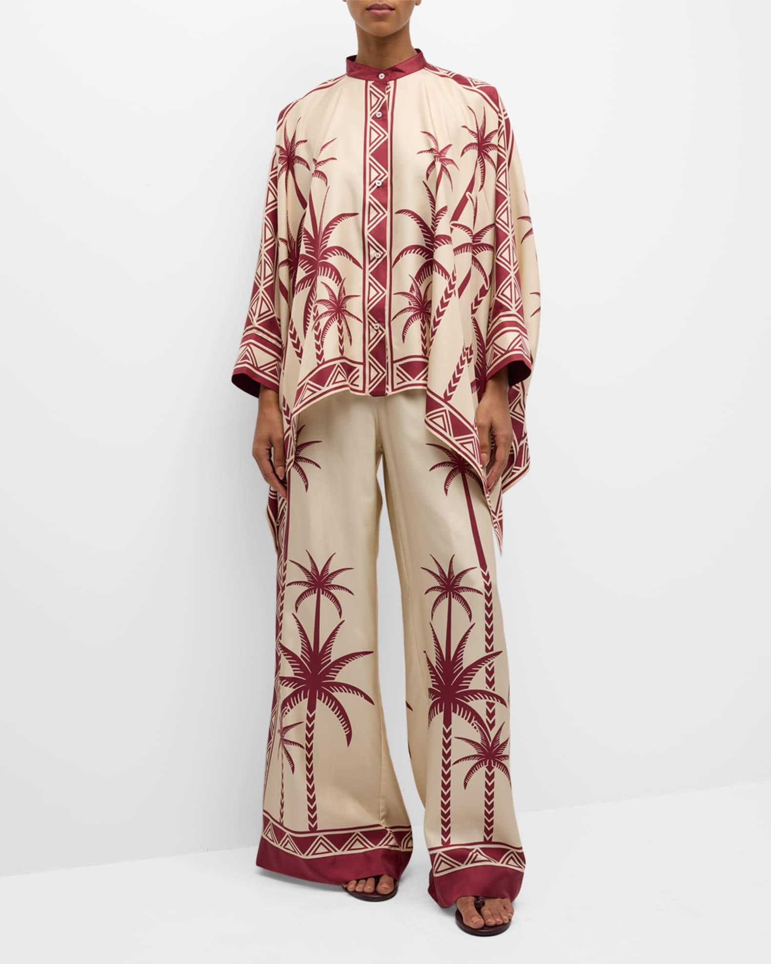 La DoubleJ Placed-Print Collared Silk Foulard Shirt | Neiman Marcus