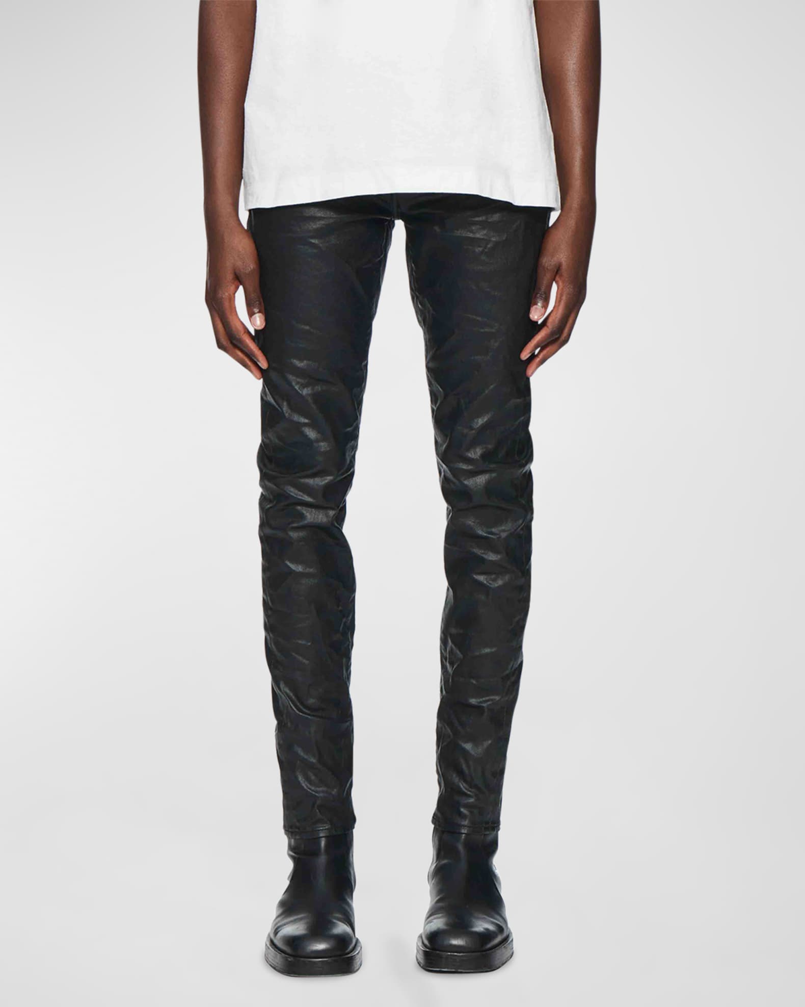 PURPLE Men's Patent Film Coated Skinny Jeans | Neiman Marcus