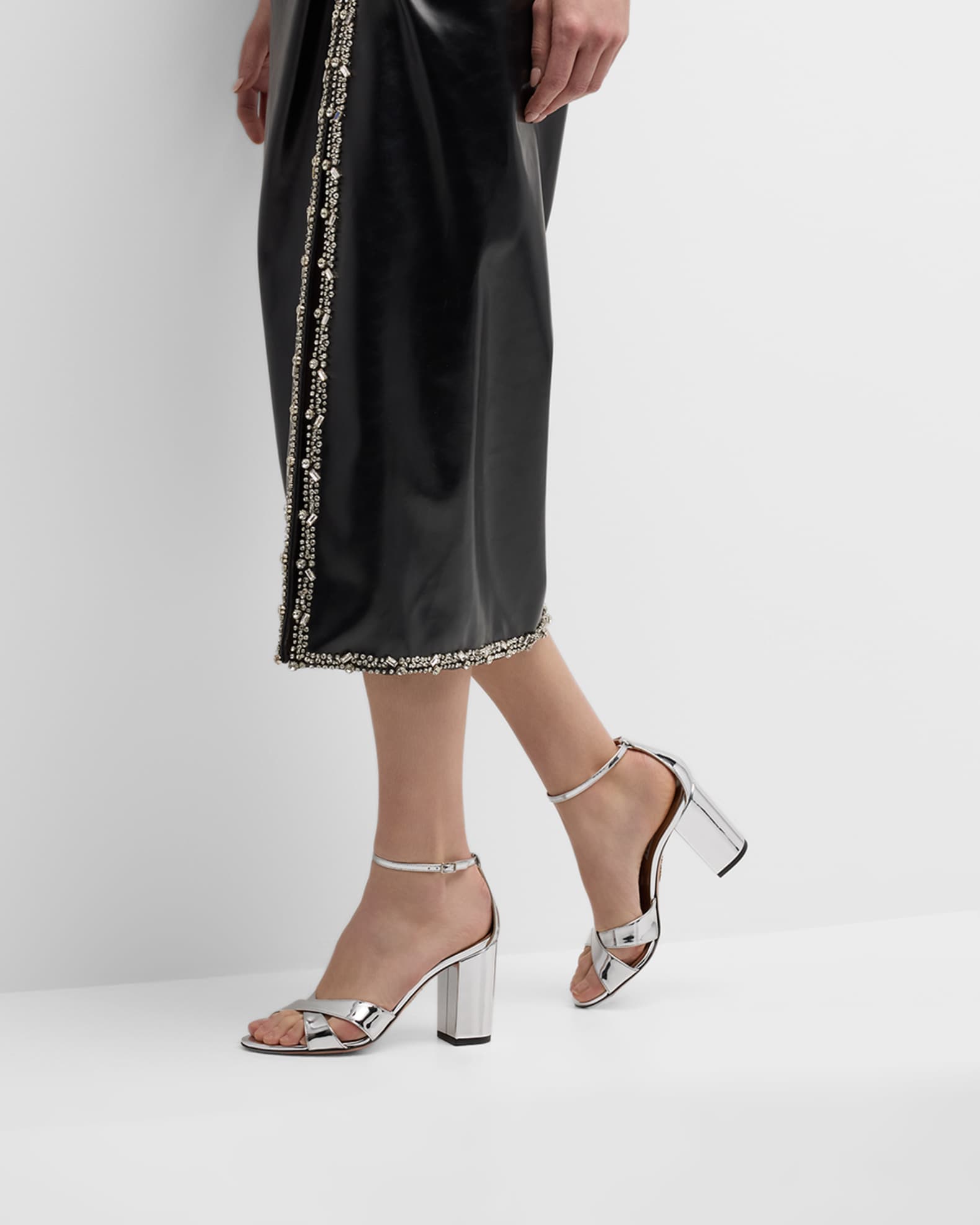 Aquazzura Divine Metallic Crisscross Ankle-Strap Sandals