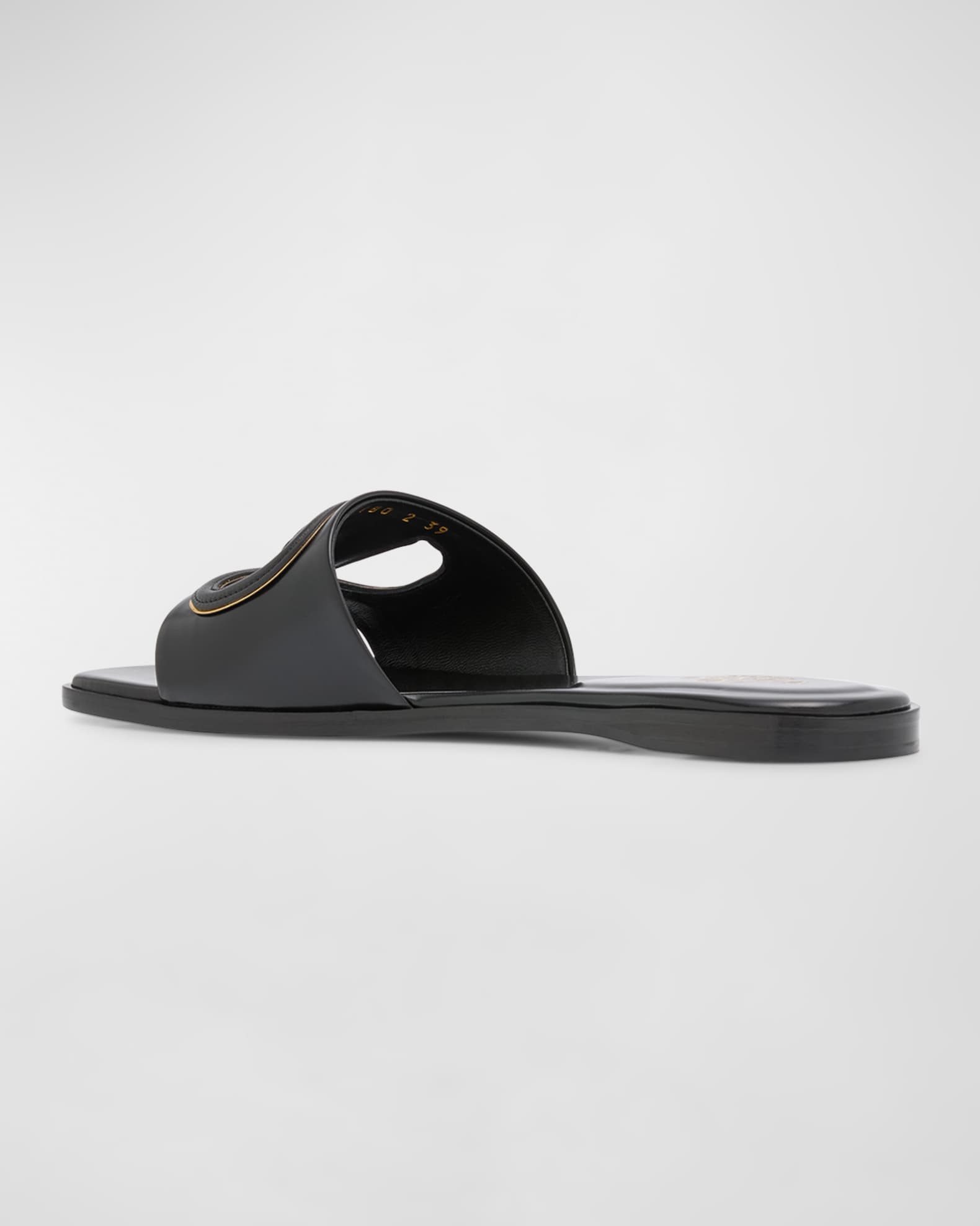 Valentino Garavani VLogo Leather Cutout Flat Slide Sandals