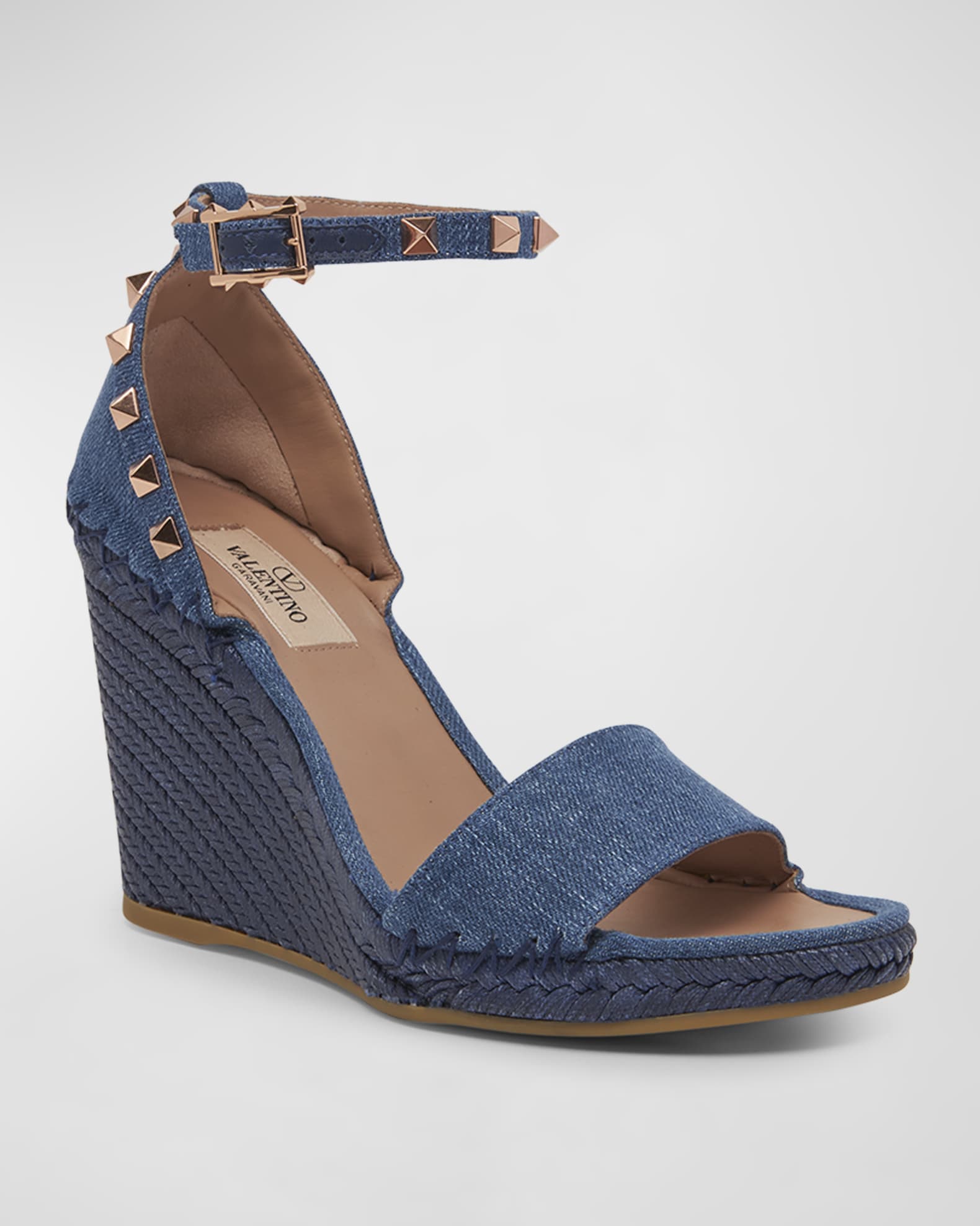 Rockstud leather wedge espadrilles