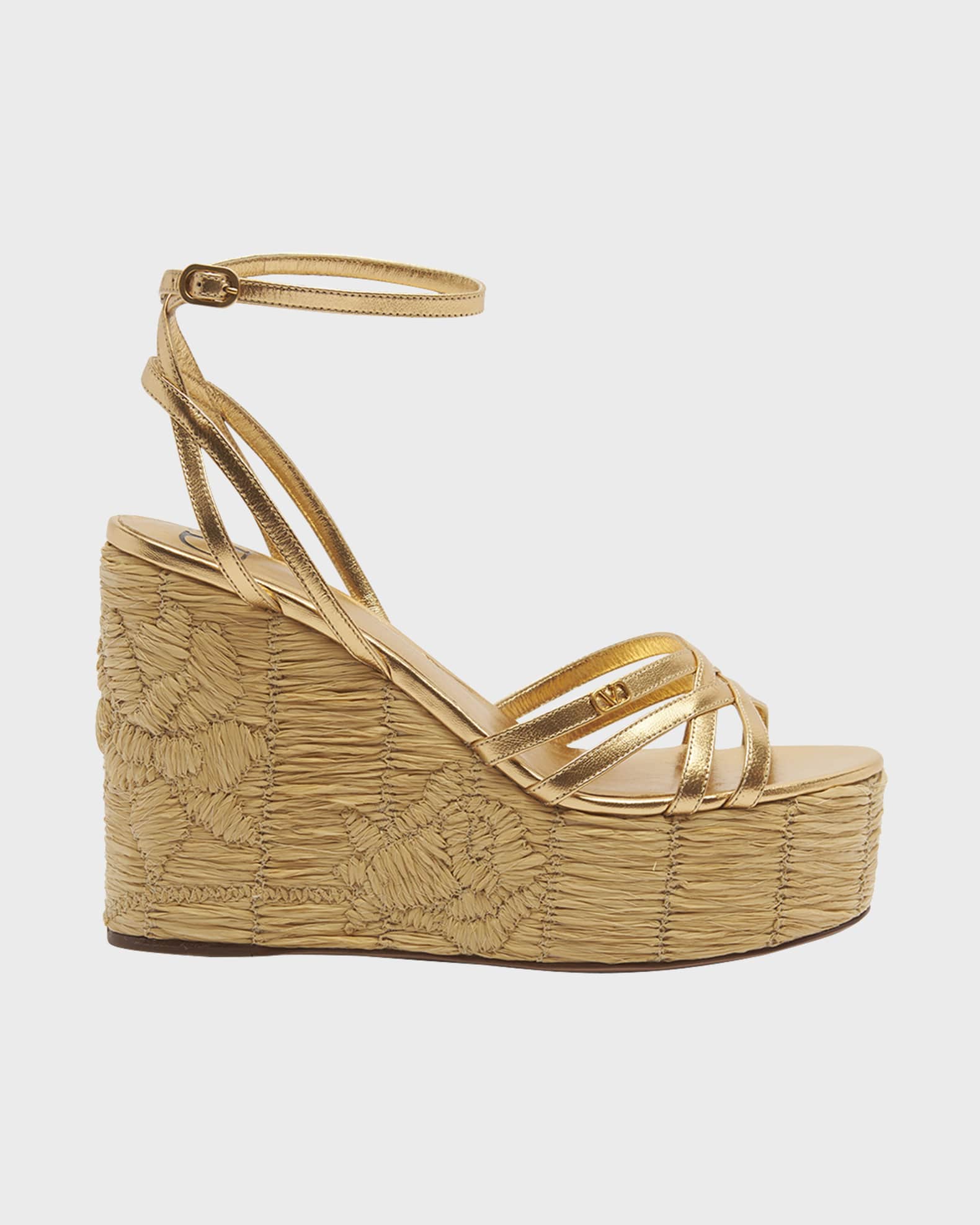 Valentino Garavani Metallic Ankle Strap Wedge Espadrille Sandals Neiman Marcus