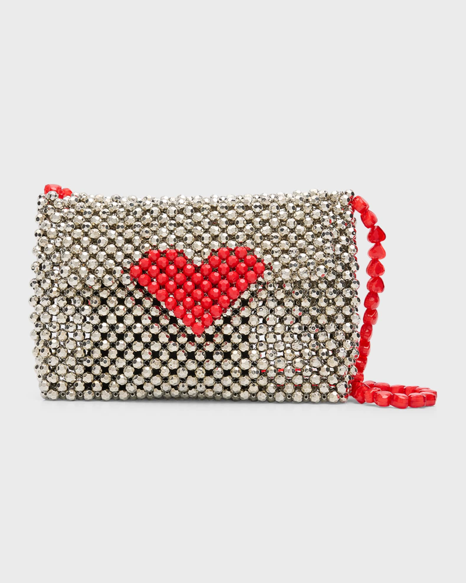 Red Heart Beaded Coin Purse