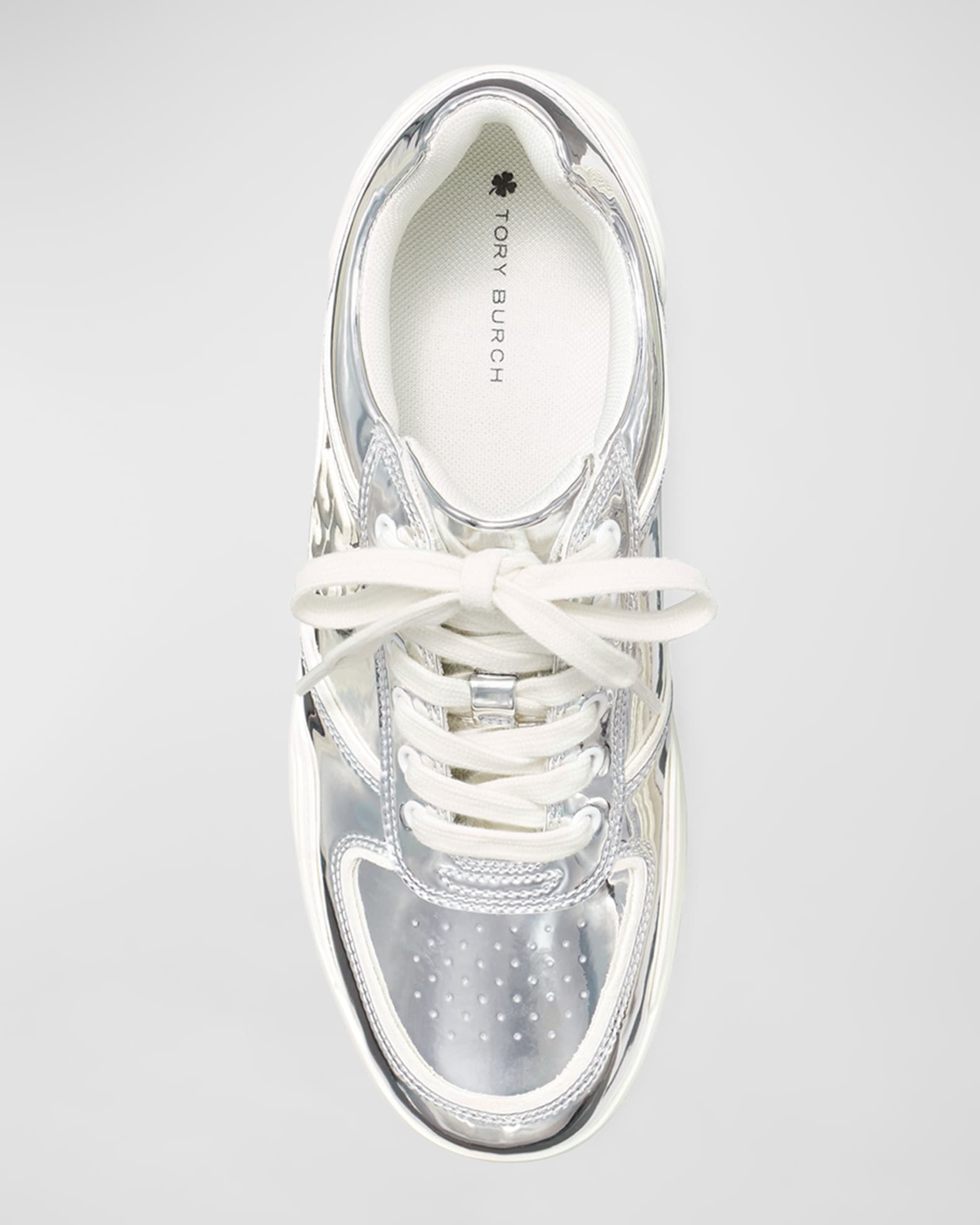 Tory Burch Clover Metallic Low-Top Court Sneakers