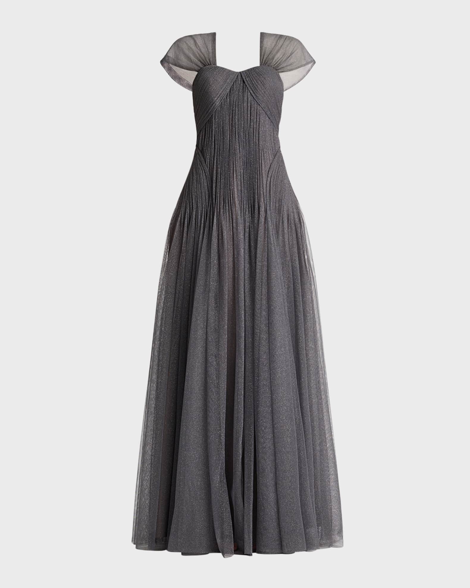 Zac Posen Ruched A-Line Shimmer Tulle Gown | Neiman Marcus