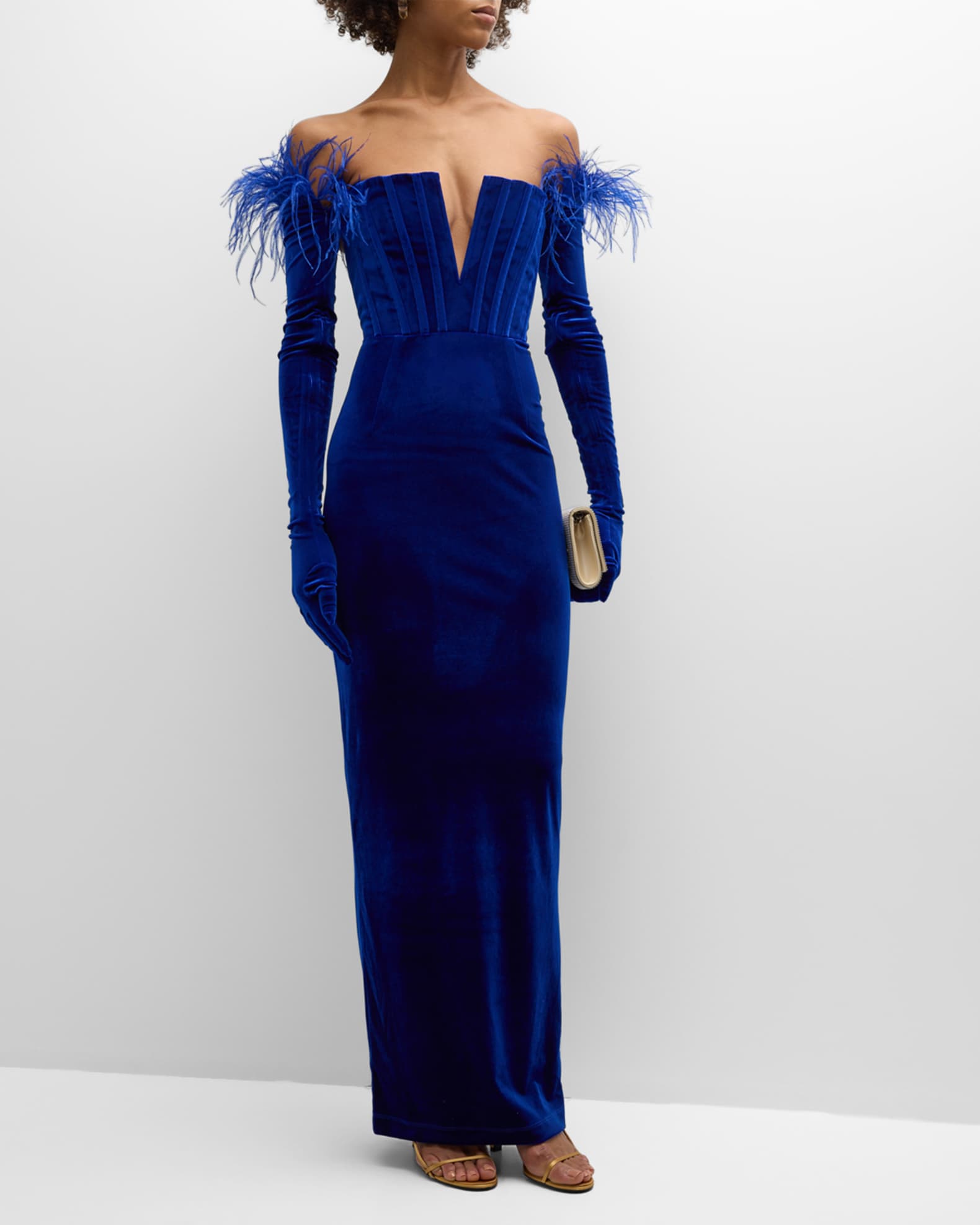 strapless velvet gown with embellished sweetheart bodice – NOCTURNE main image 1