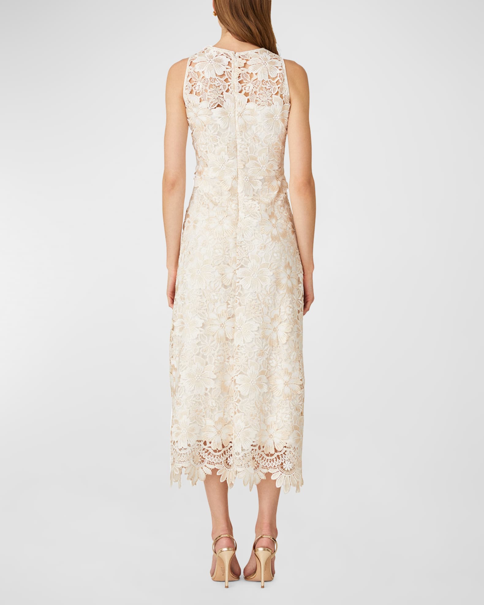 Shoshanna Sleeveless Floral Lace A-Line Midi Dress | Neiman Marcus