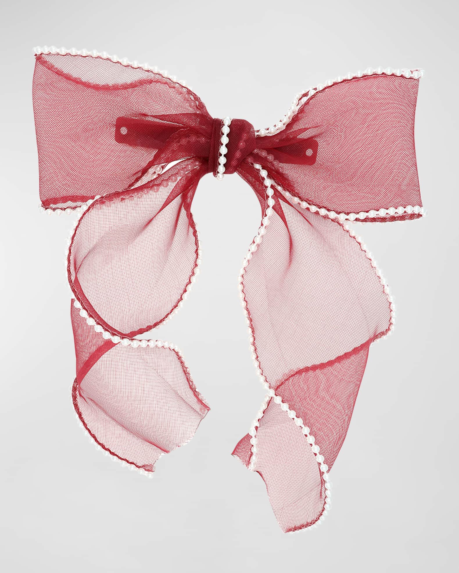 Ruby Sheer Pearly Bow Barrette  0