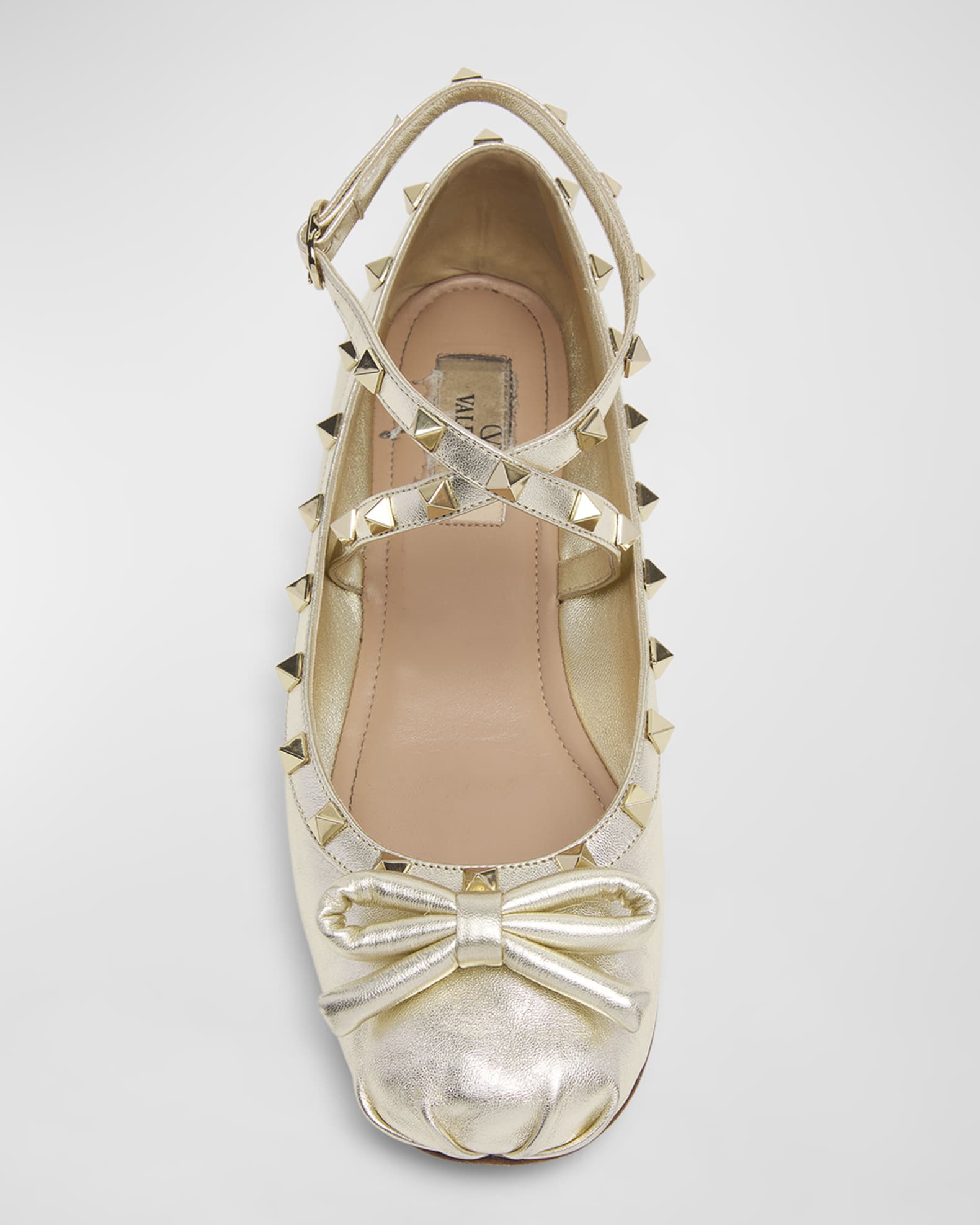 Rockstud grainy calfskin ankle strap ballet flat discount