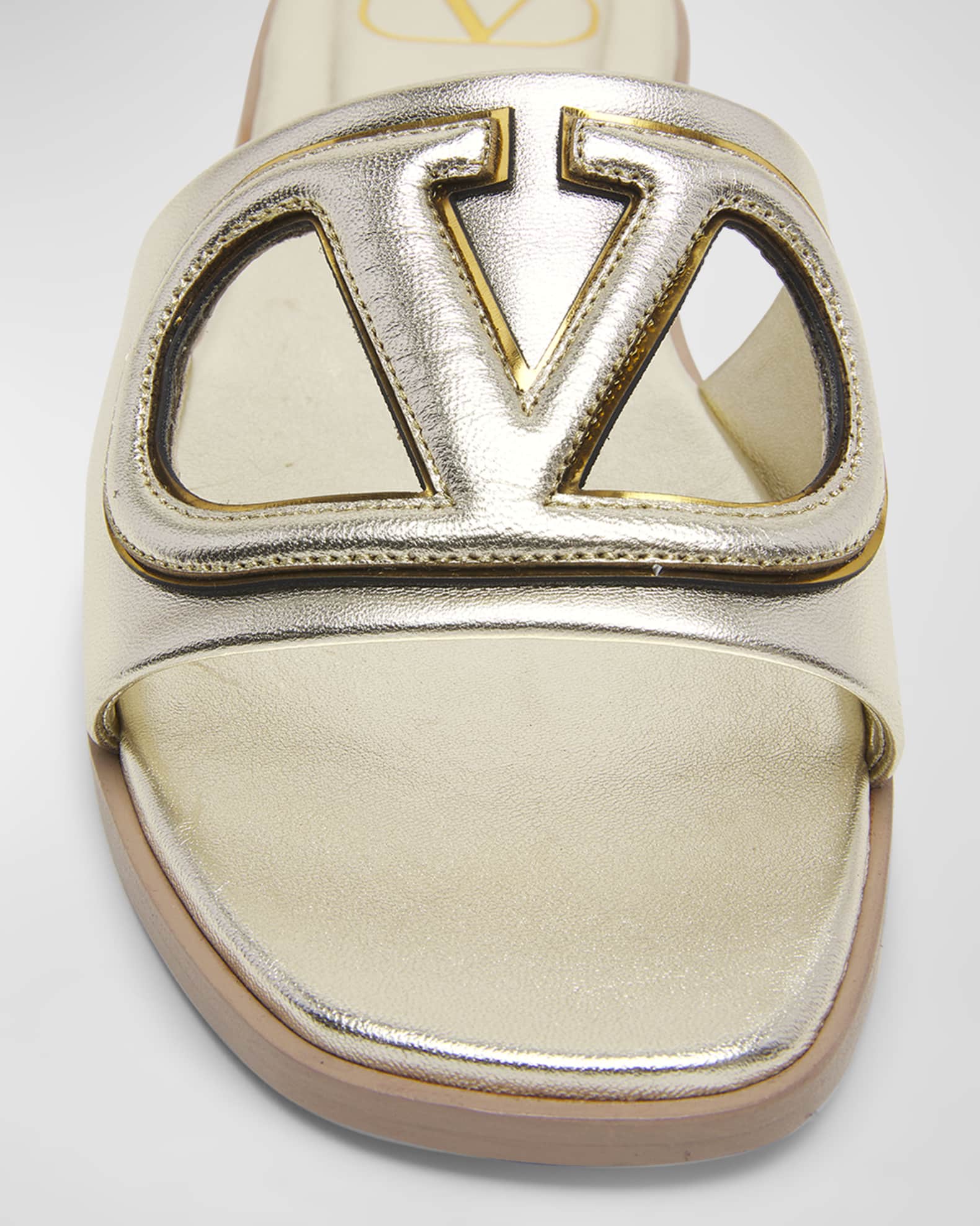 Valentino Garavani VLogo Metallic Flat Slide Sandals
