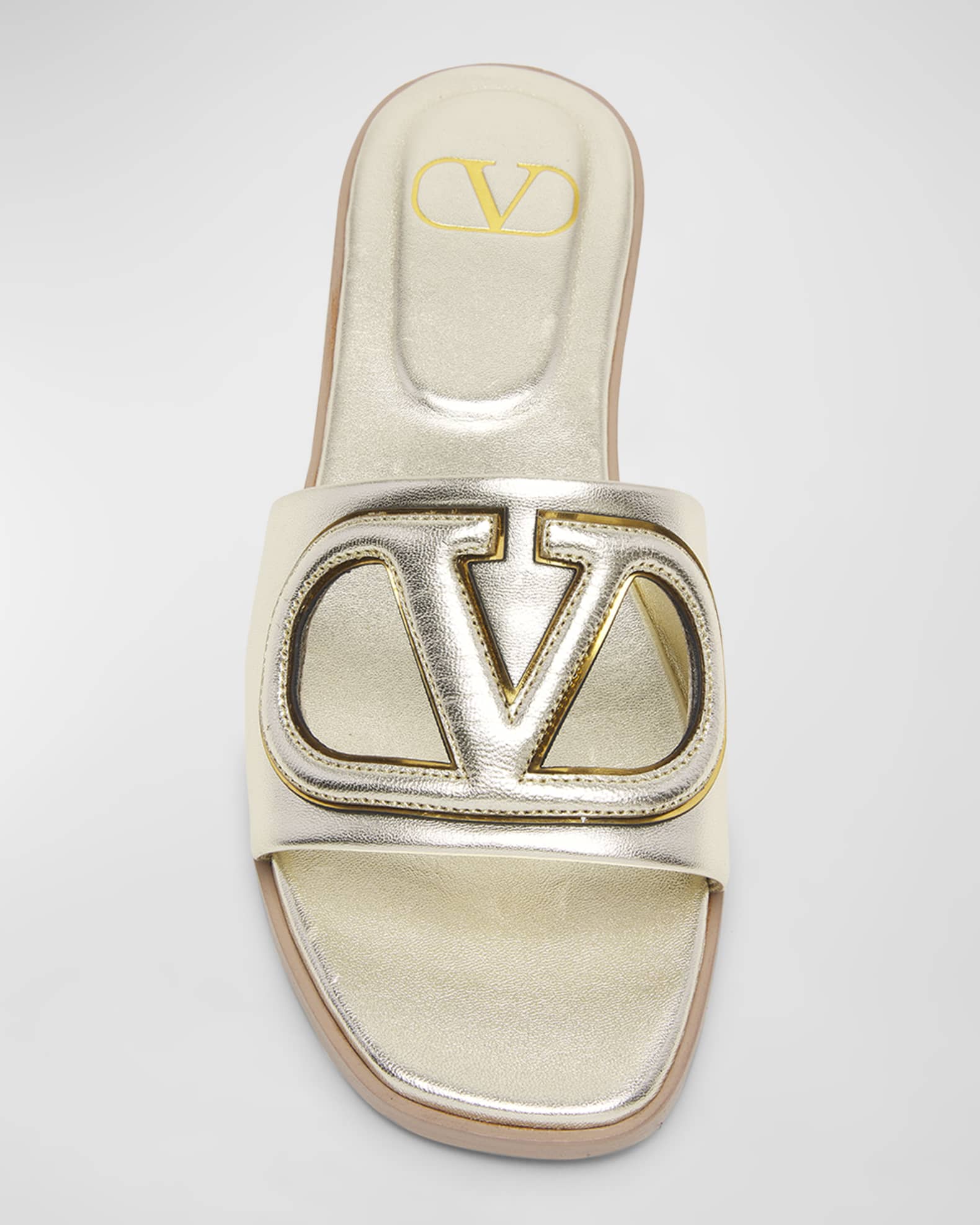 Valentino Garavani VLogo Metallic Flat Slide Sandals | Neiman Marcus
