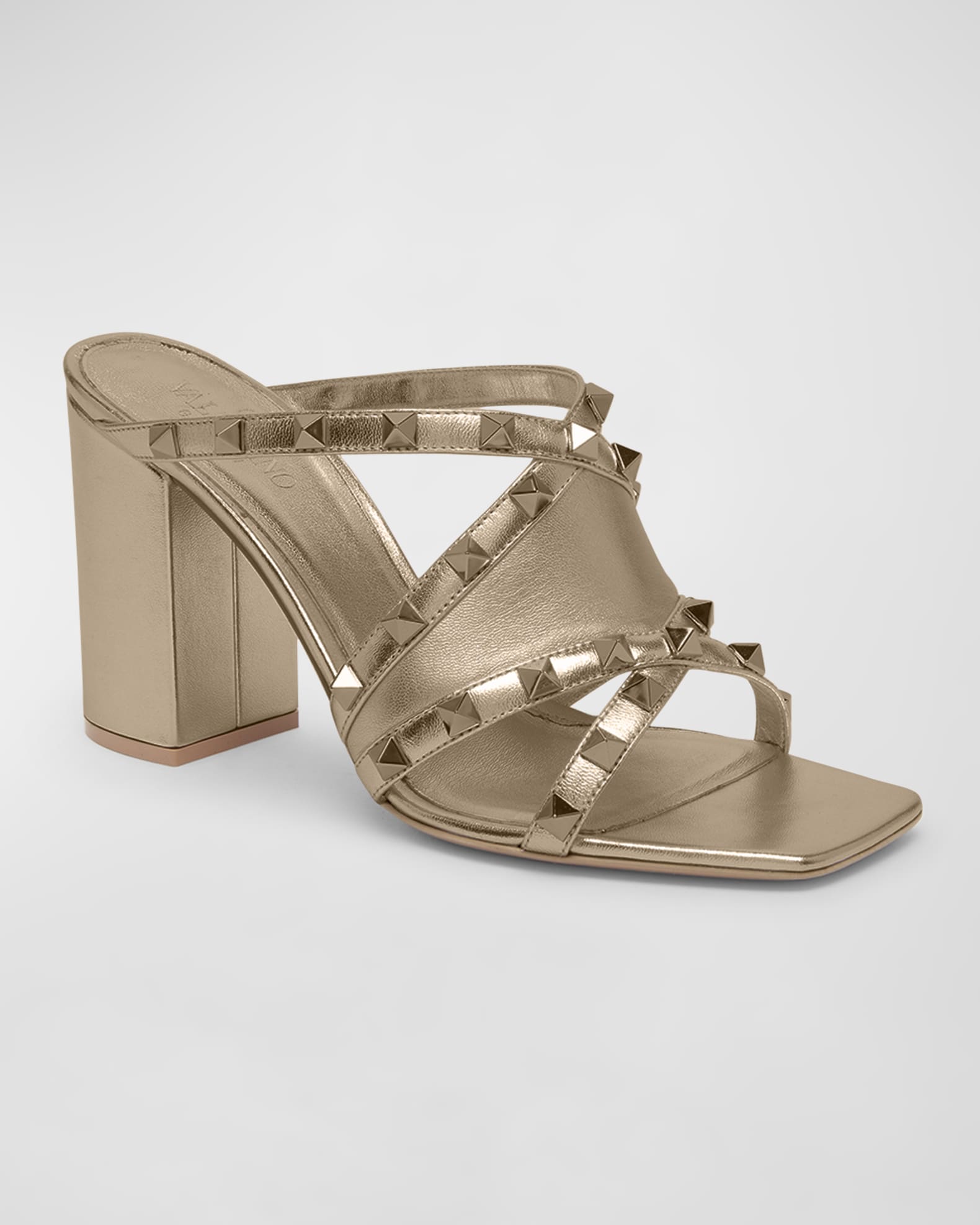 Valentino Garavani Rockstud Metallic Block Heel Slide Sandals Neiman Marcus