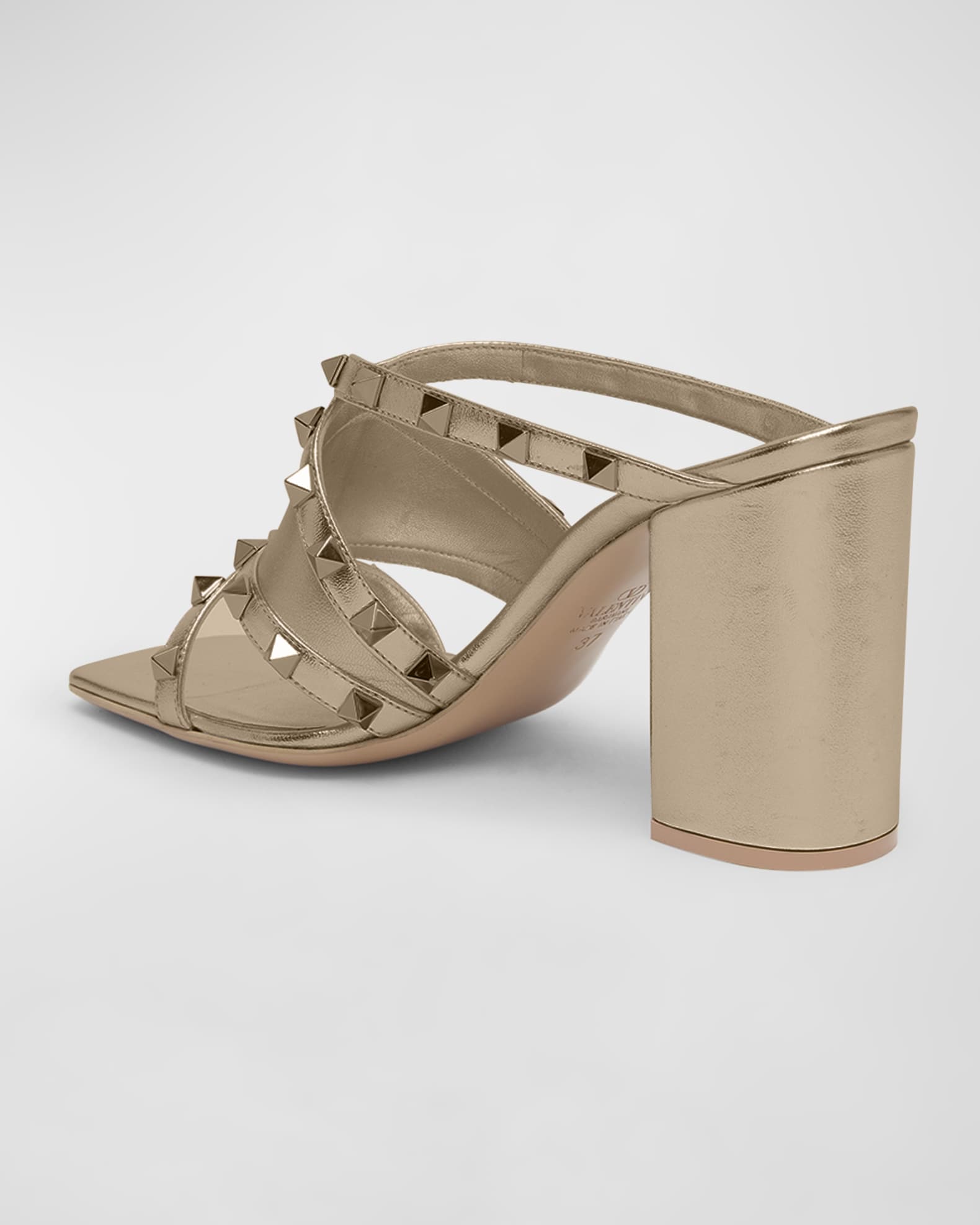 Valentino Garavani Rockstud Metallic Block Heel Slide Sandals Neiman Marcus