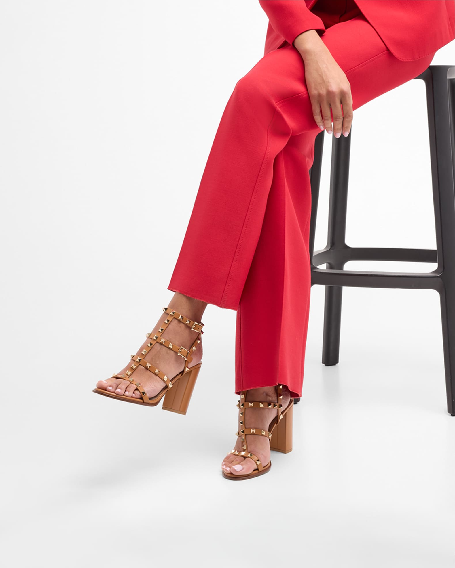 Rockstud Caged T-Strap Leather Sandals 1