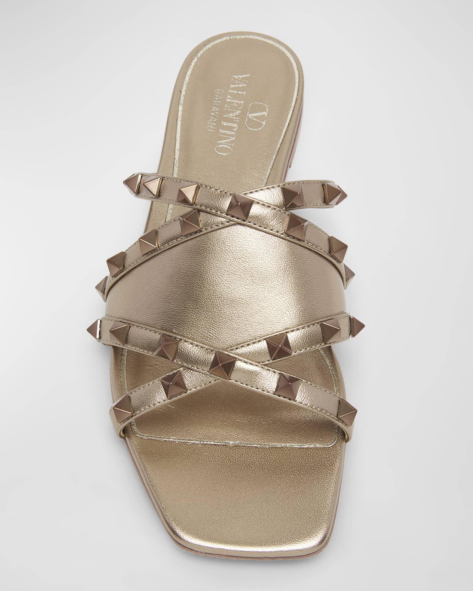 Valentino Garavani Rockstud Metallic Flat Slide Sandals Skin Women s 36.5EU Sandals Slides