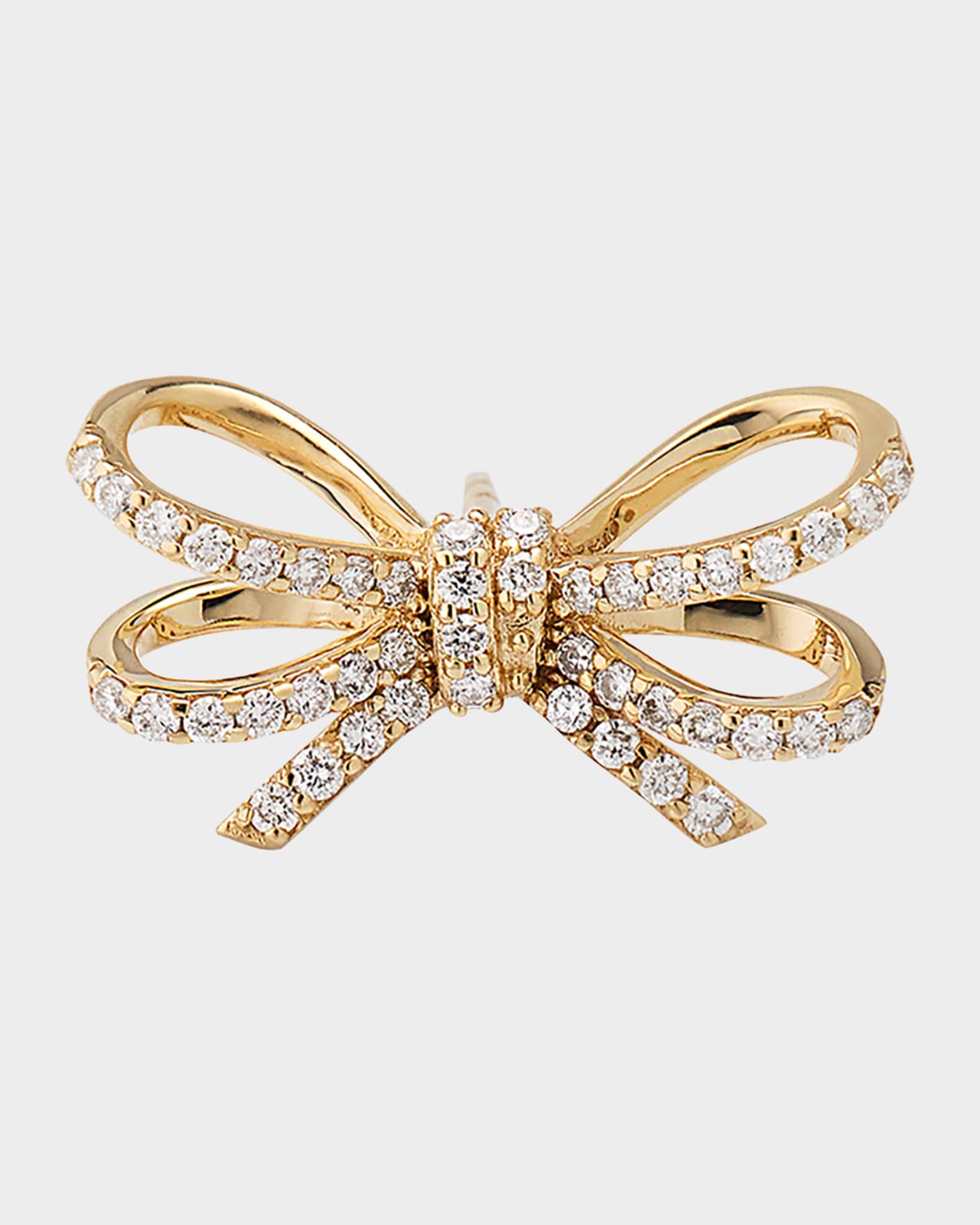 Sydney Evan 14K Yellow Gold Pave Diamond Double Bow Stud Earring, Single