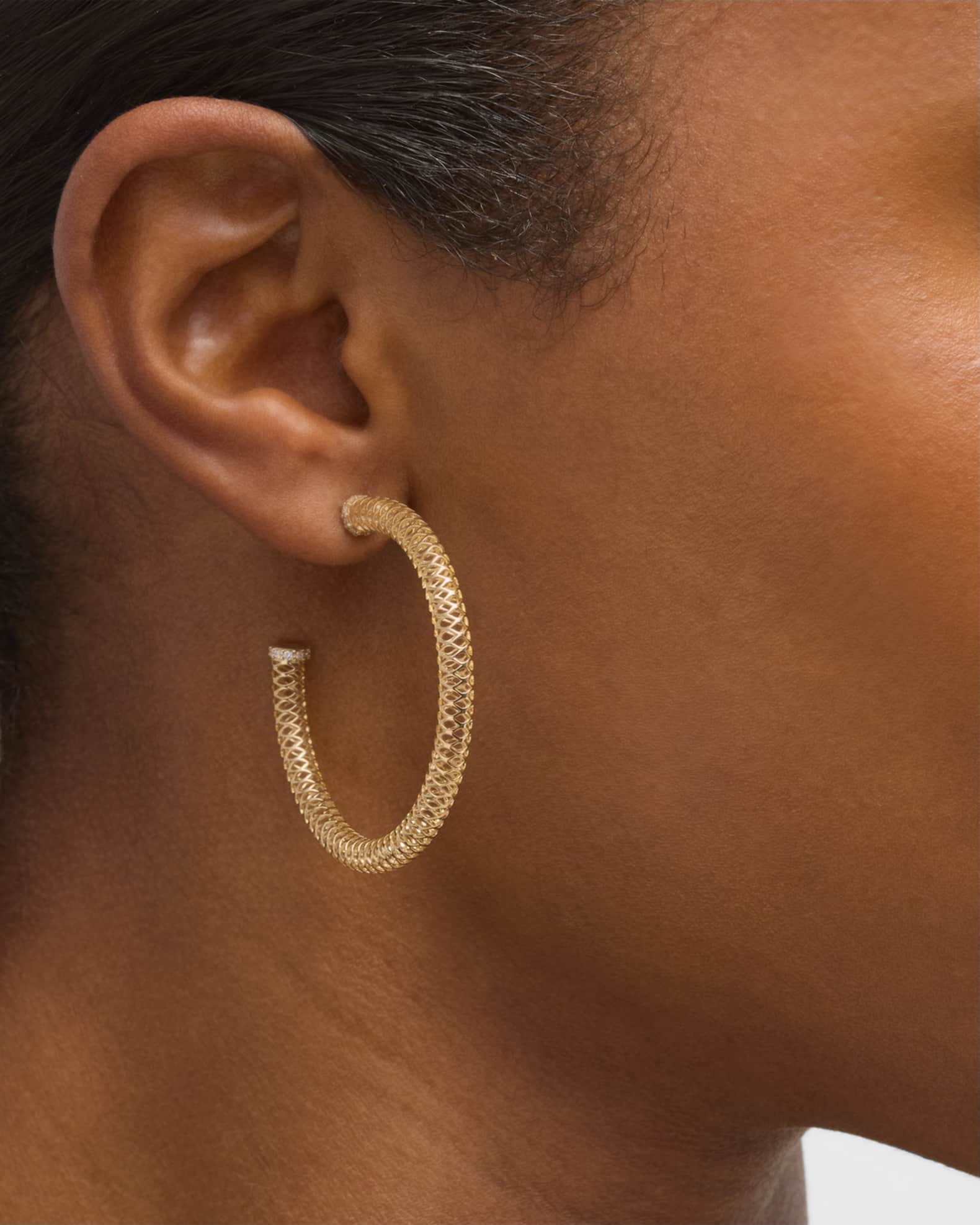 14K Yellow Gold Large Fishnet Diamond Tube Hoop Earrings 1