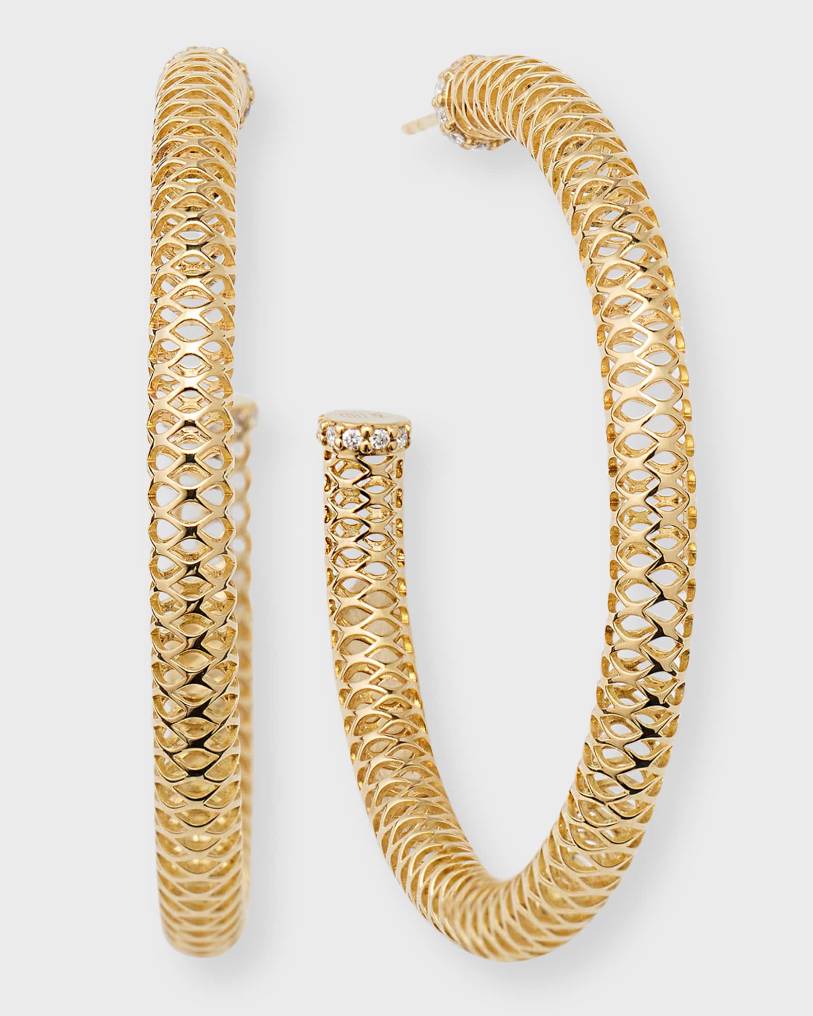 14K Yellow Gold Large Fishnet Diamond Tube Hoop Earrings 0