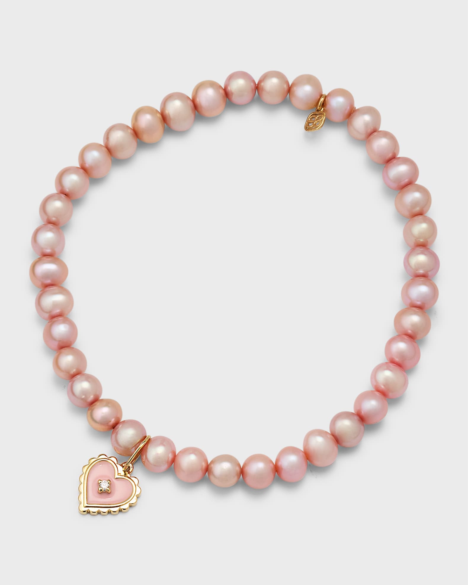 Sydney Evan 14K Yellow Gold Enamel Heart Charm Beaded Pearl Bracelet