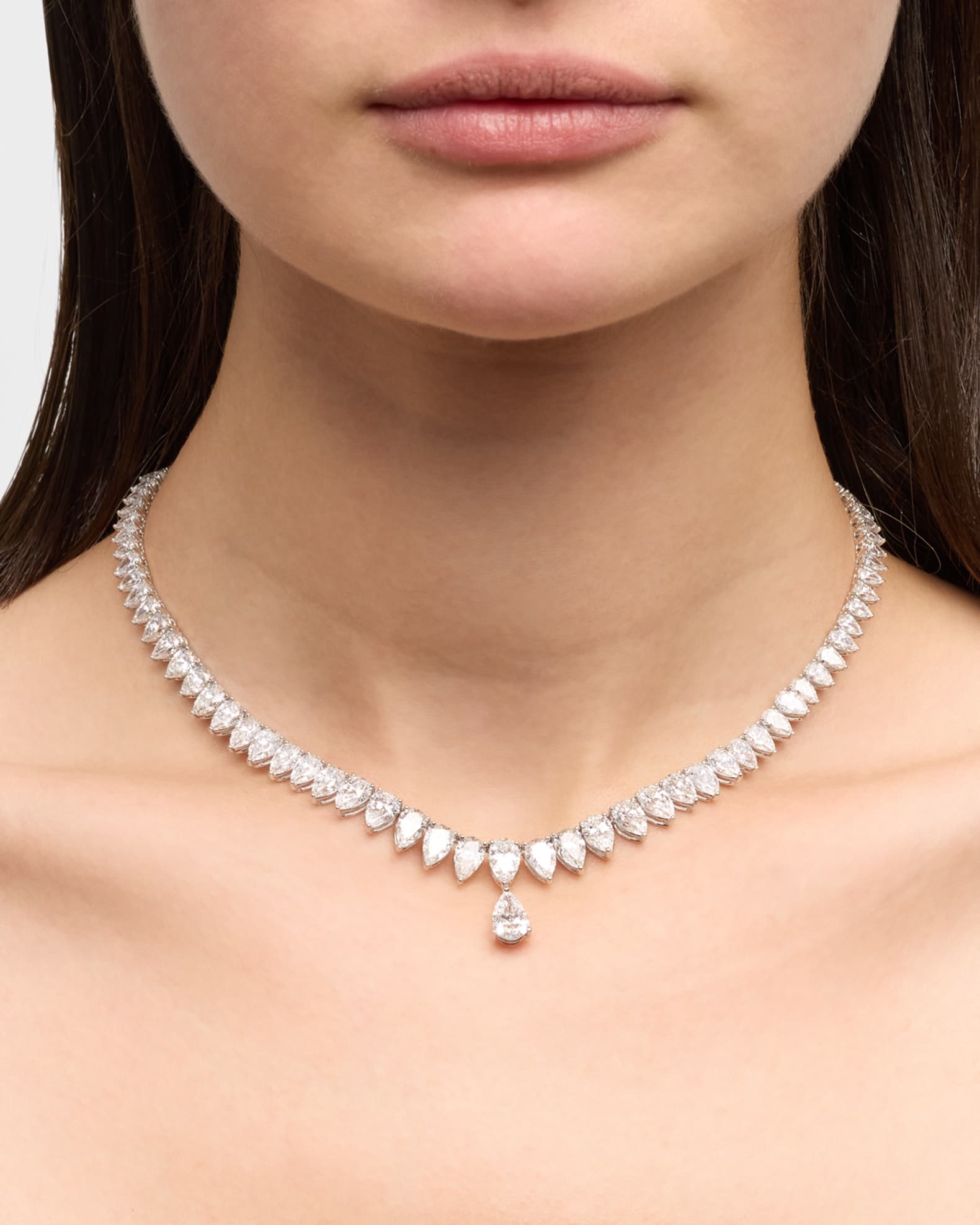 Lab Grown Diamond 18K White Gold Pear Line Necklace, 17"L, 37.3ctw 1