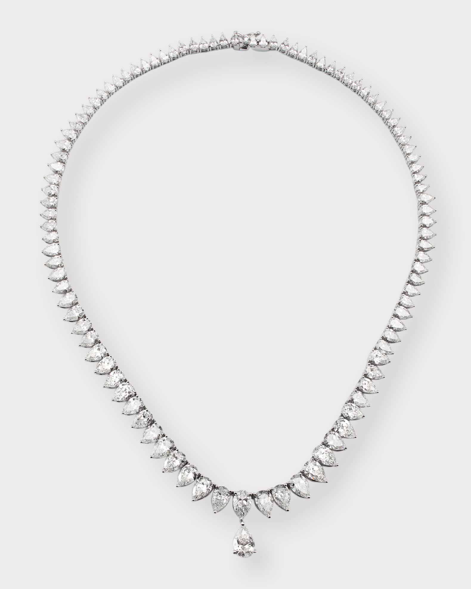 Lab Grown Diamond 18K White Gold Pear Line Necklace, 17"L, 37.3ctw 0