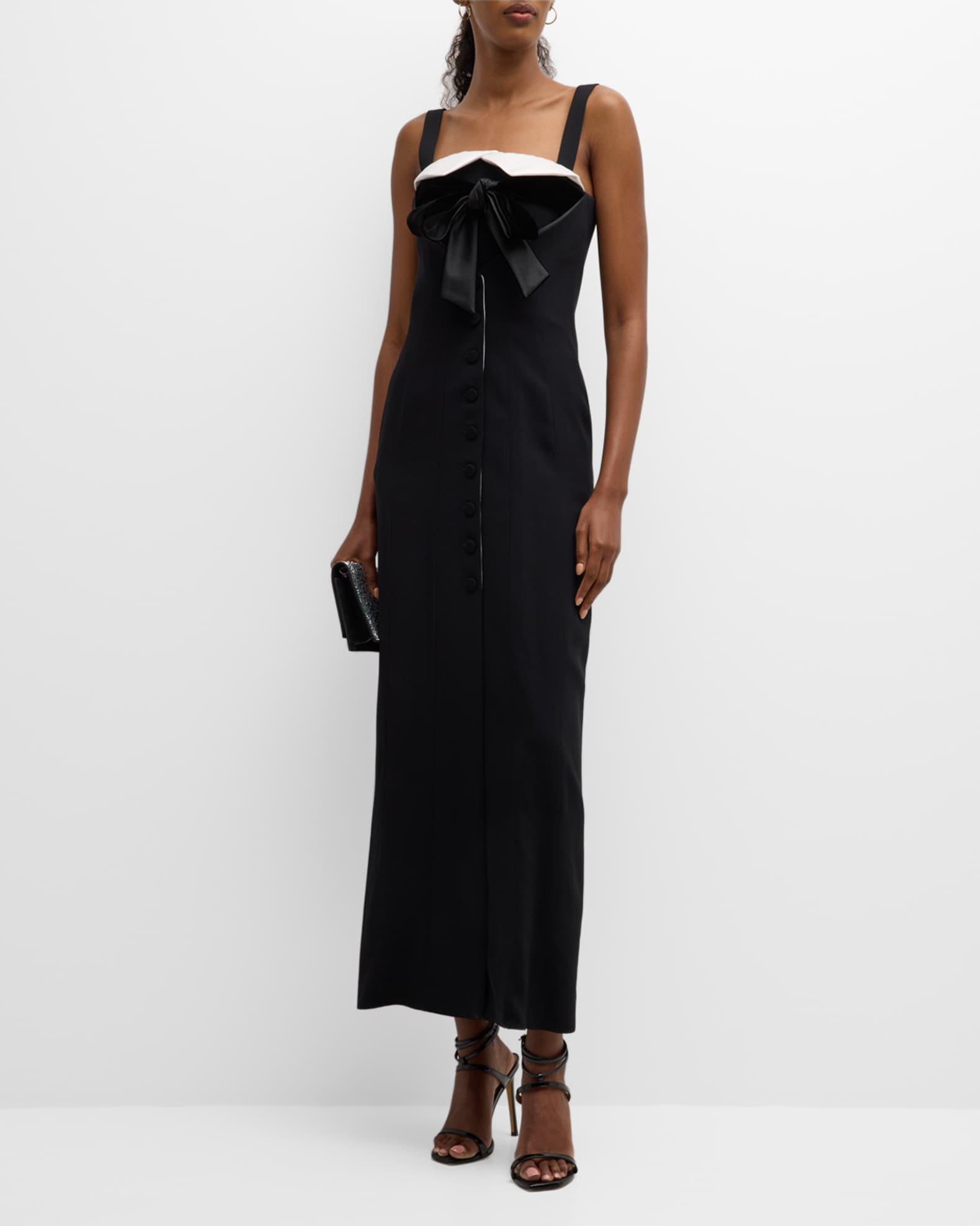 Emporio Armani Two-Tone Satin Tuxedo Maxi Dress | Neiman Marcus