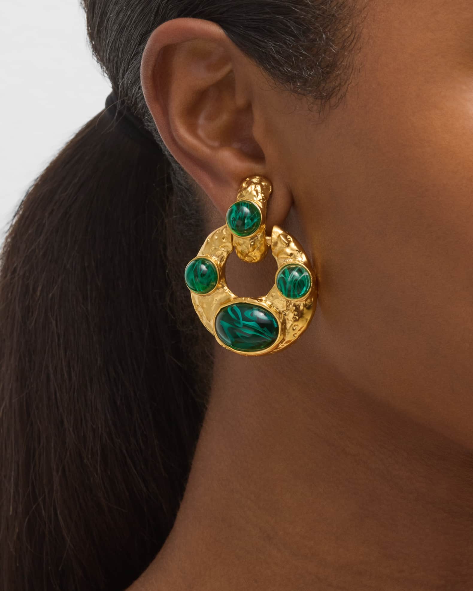 22K Gold Plated Stone Doorknoecker Clip-On Earrings 1