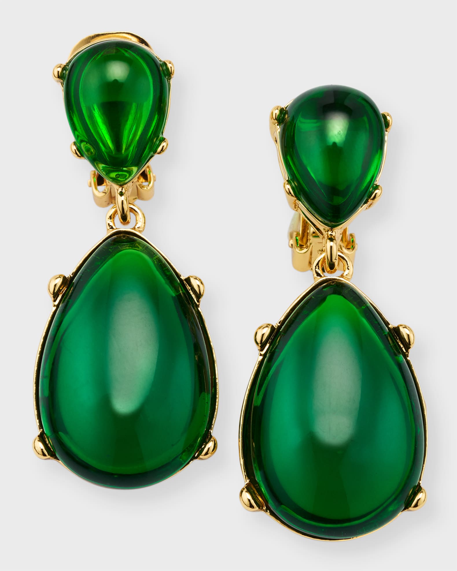 Emerald Resin Teardrop Cabochon Clip Earrings 0