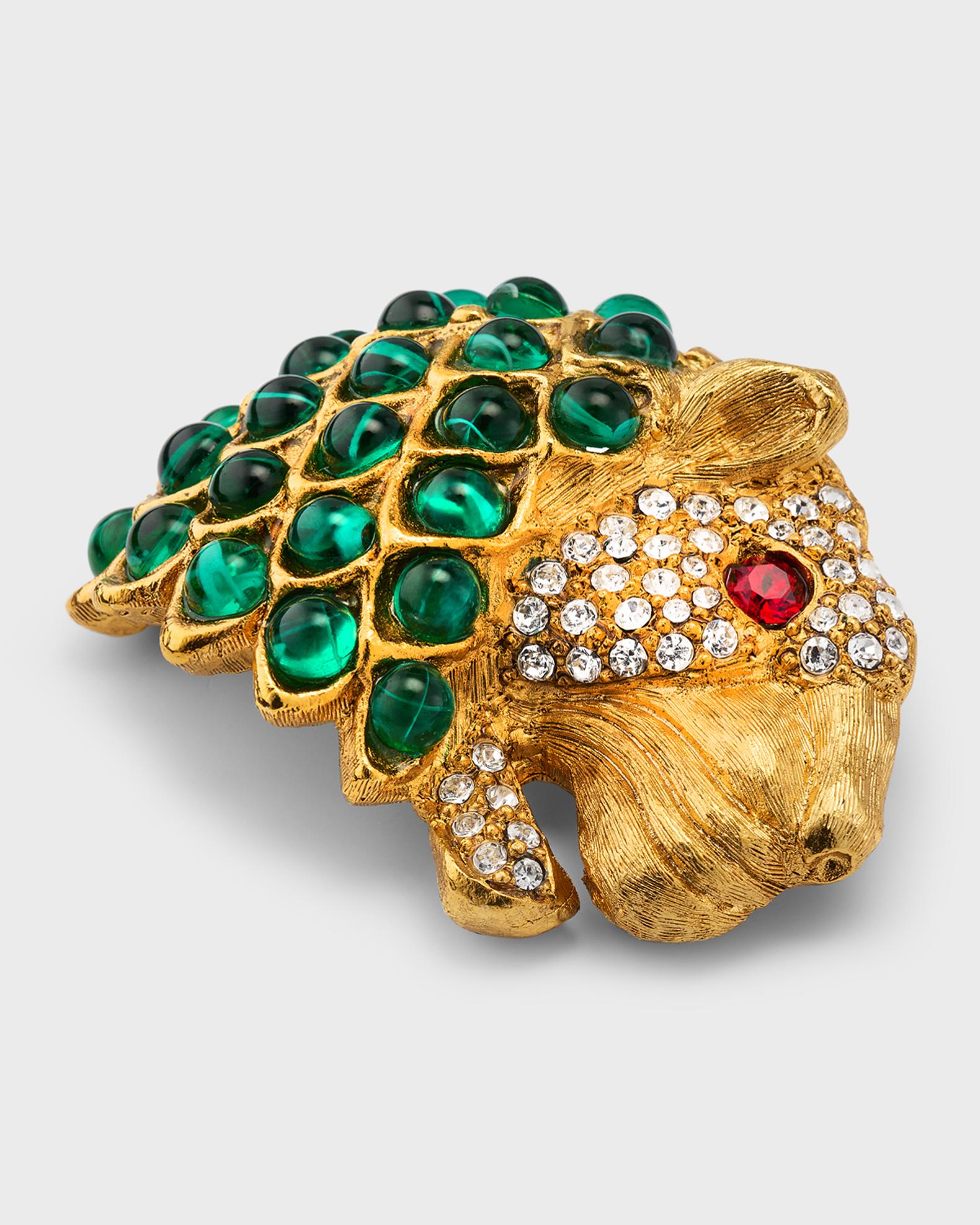 Broche Vintage Kenneth J.L. - Tête De Lion - Dorée Avec Verre Ambre Et Strass - Occasion