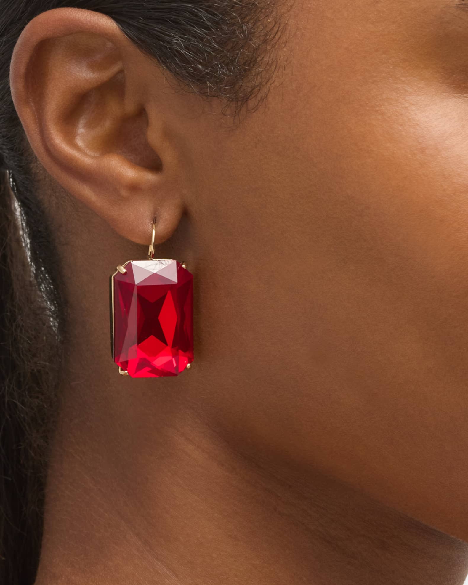22K Gold Plated Rectangle Stone Fishhook Earrings 1