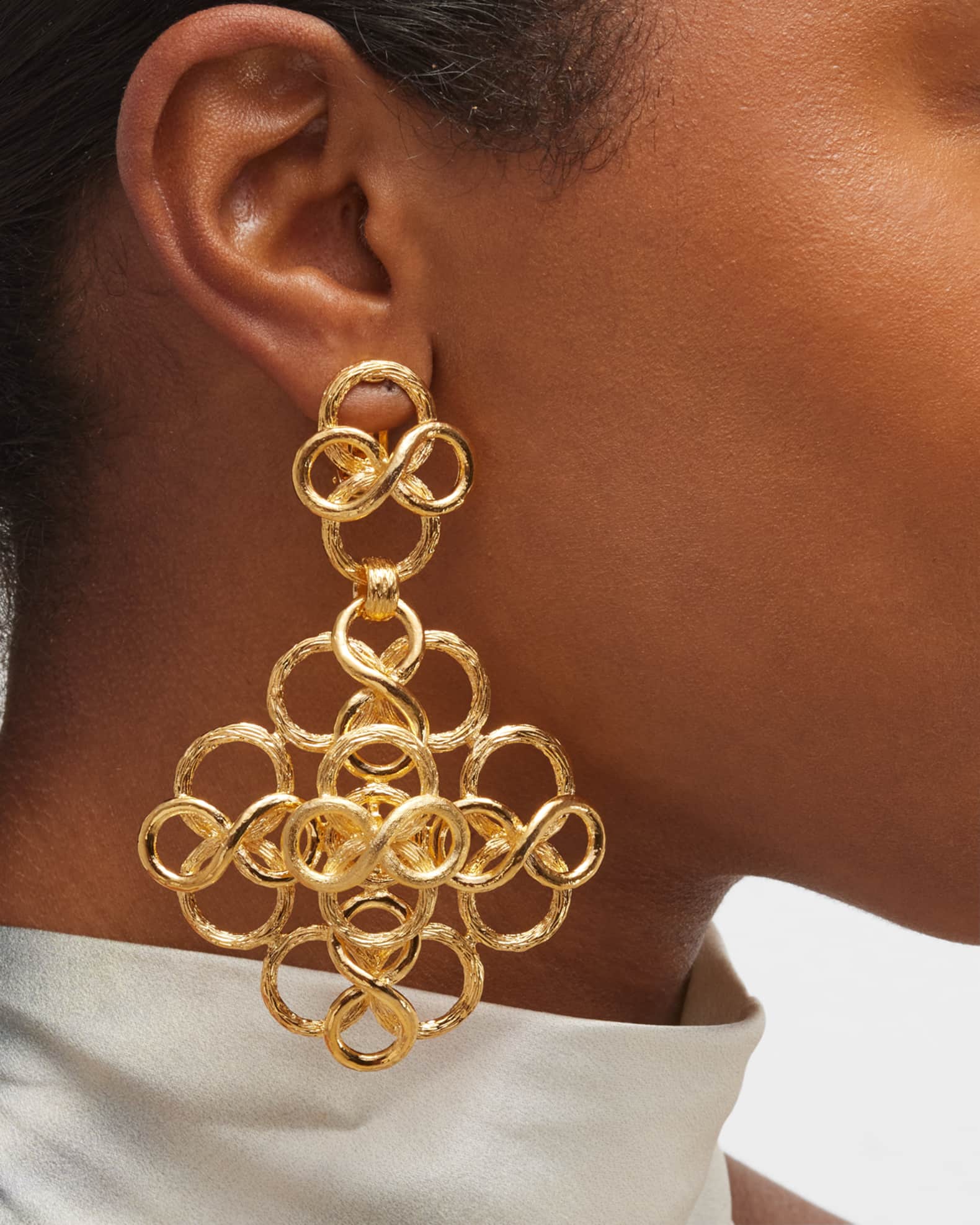 22K Yellow Gold Fancy Swiss Clip-On Drop Earrings 1