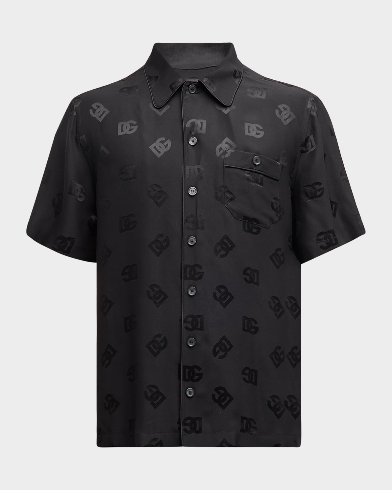 Dolce&Gabbana Men's Tonal DG Jacquard Camp Shirt