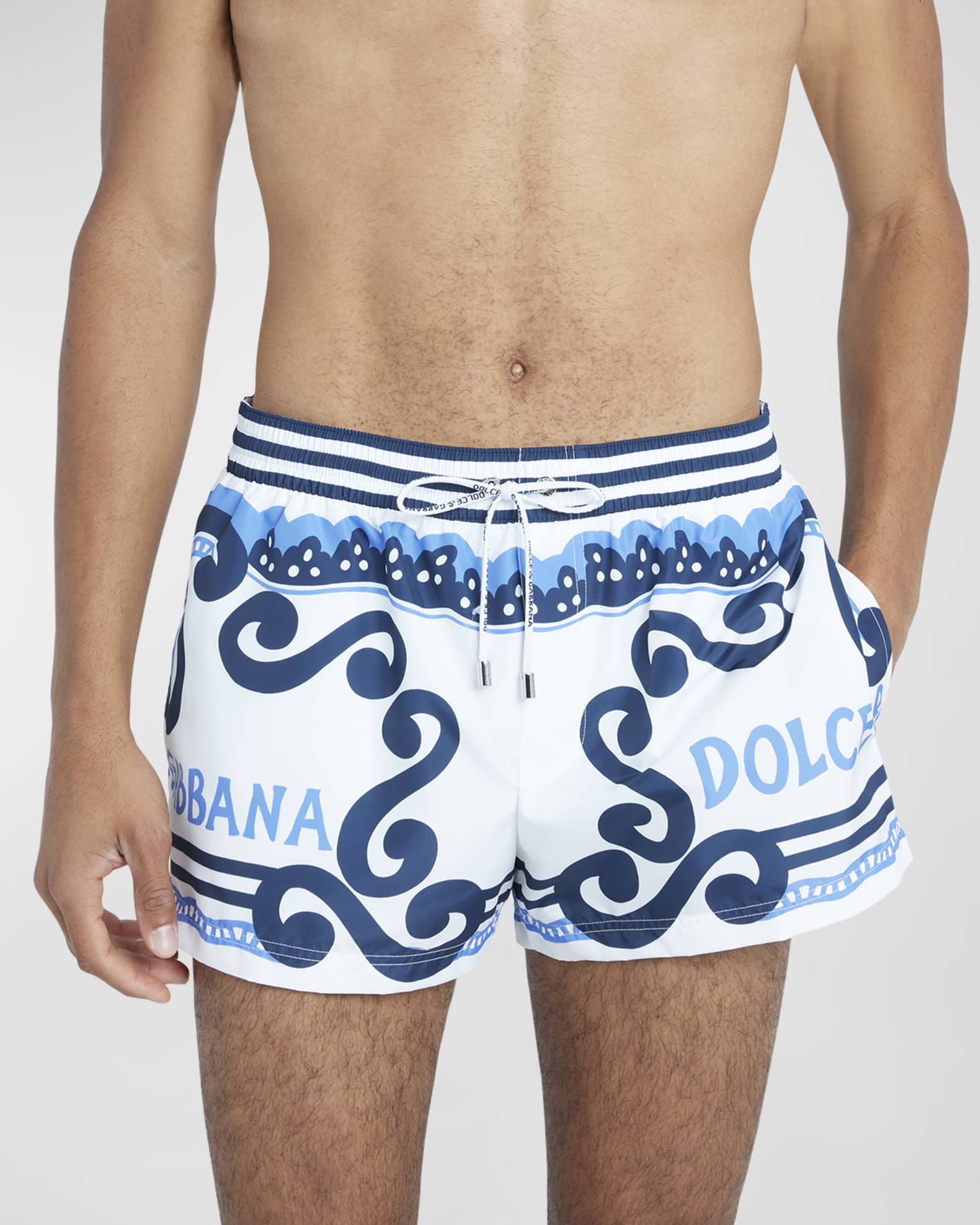 Dolce&Gabbana Men's Logo Bandana-Print Swim Shorts