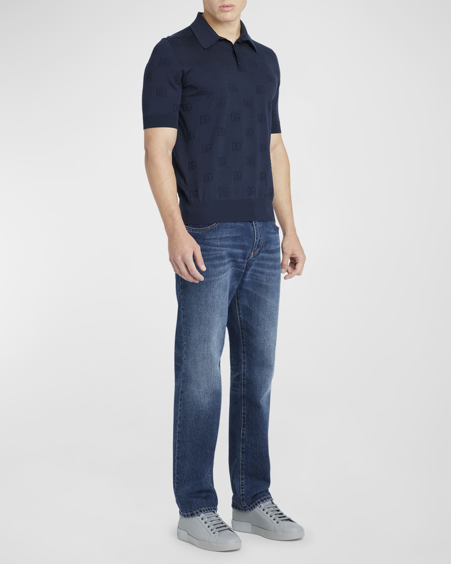 Dolce Gabbana Men s DG Jacquard Silk Polo Shirt Neiman Marcus