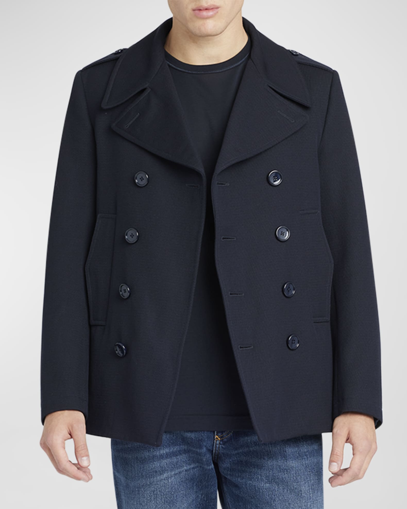 Dolce&Gabbana Men's Solid Double-Breasted Peacoat | Neiman Marcus