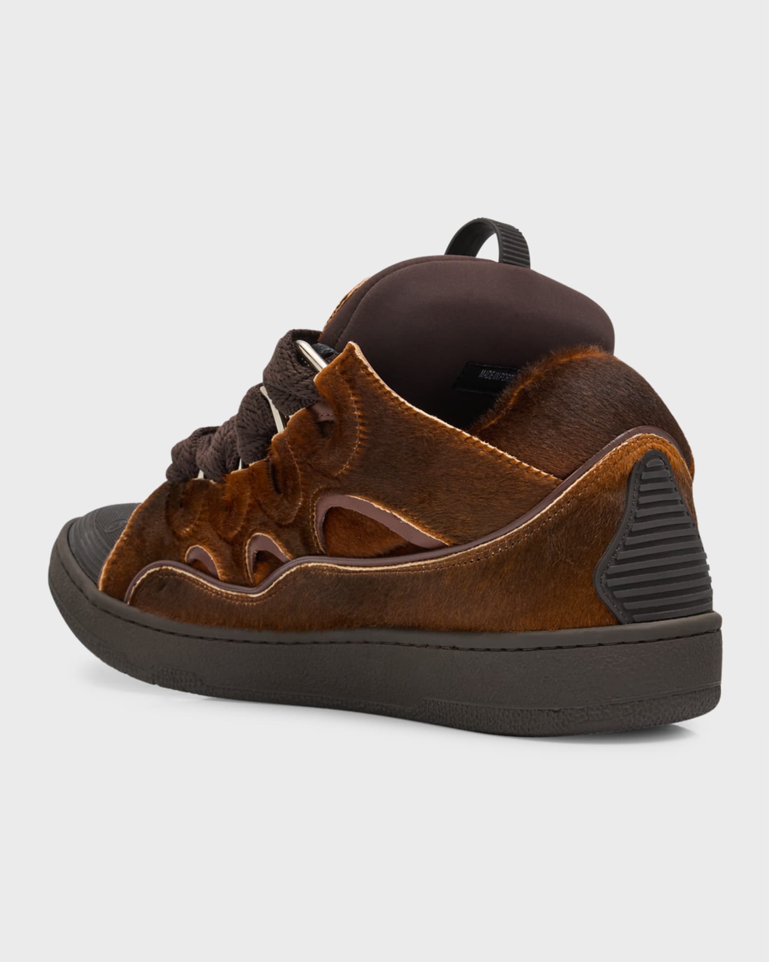 Lanvin Men's Curb Pony-Effect Leather Low-Top Sneakers Neiman Marcus
