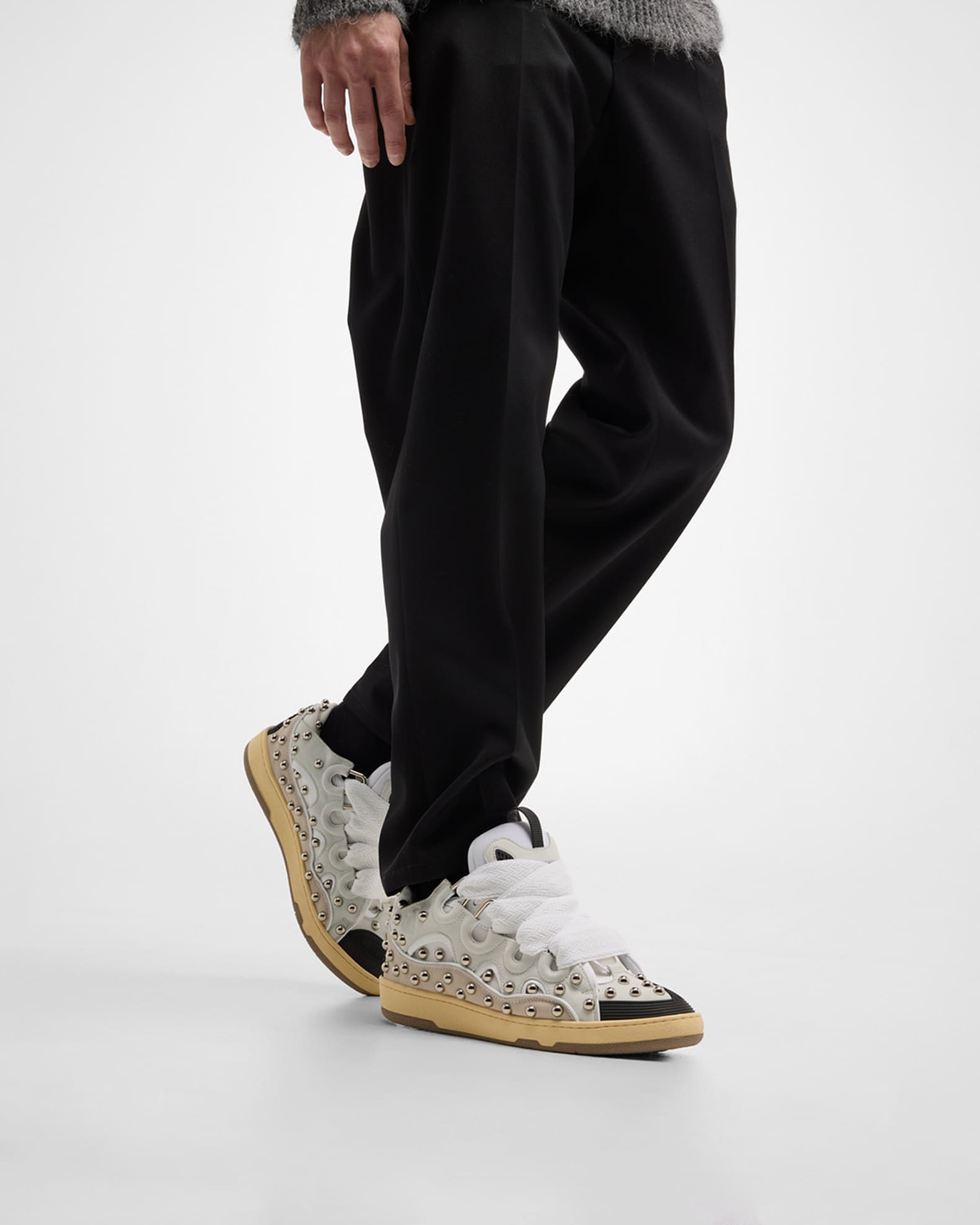 Men's Curb Mesh and Leather Low-Top Sneakers 1