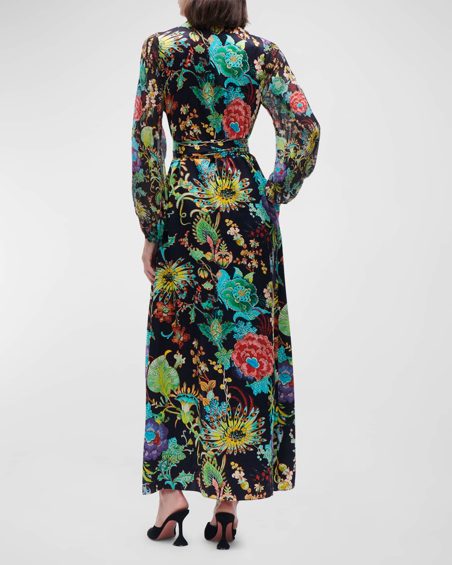 Figue Solana Beaded V-Neck Long-Sleeve Belted Maxi Dress | Neiman Marcus