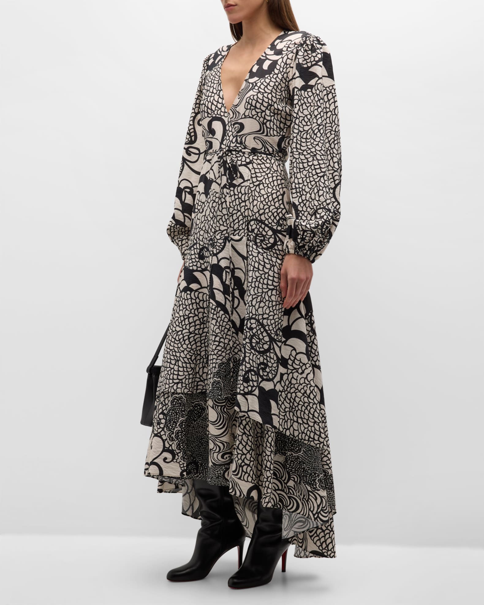 Alexis Zarela Blouson-Sleeve Maxi Wrap Dress | Neiman Marcus