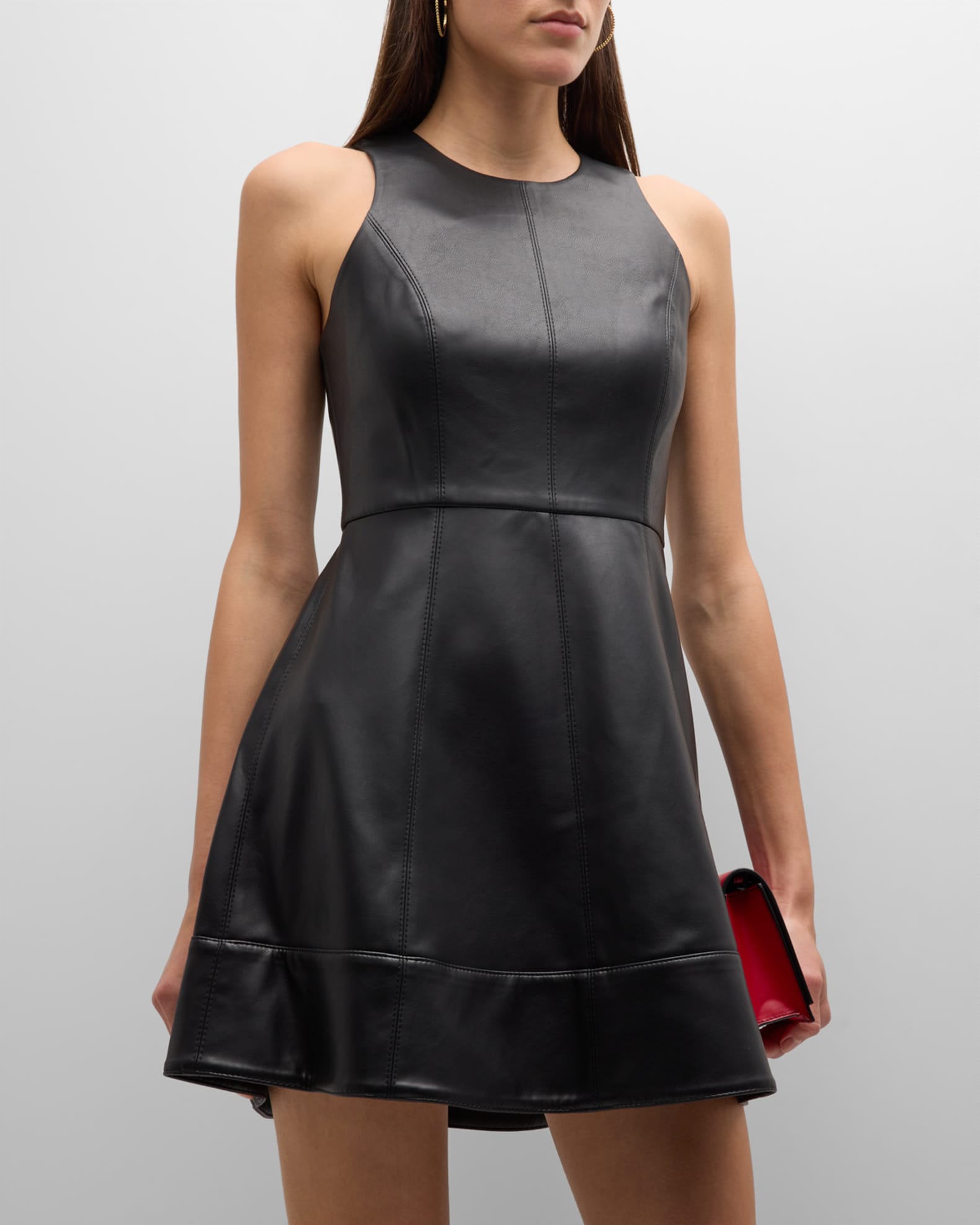 Black Vegan Leather Dress - Sleeveless Dress - A-Line Mini Dress