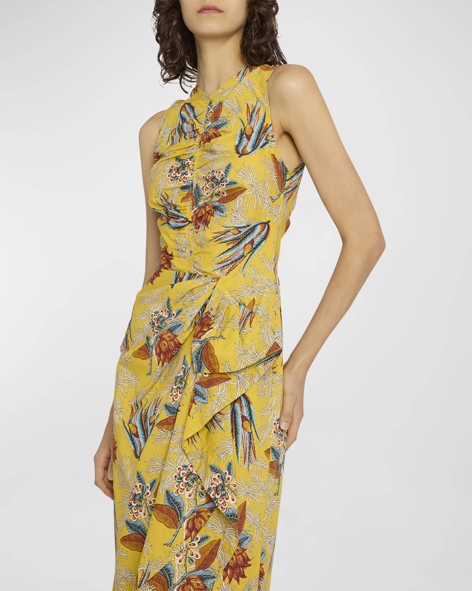 Ulla Johnson Edlyn Sleeveless Draped Ruffle Poplin Midi Dress Neiman