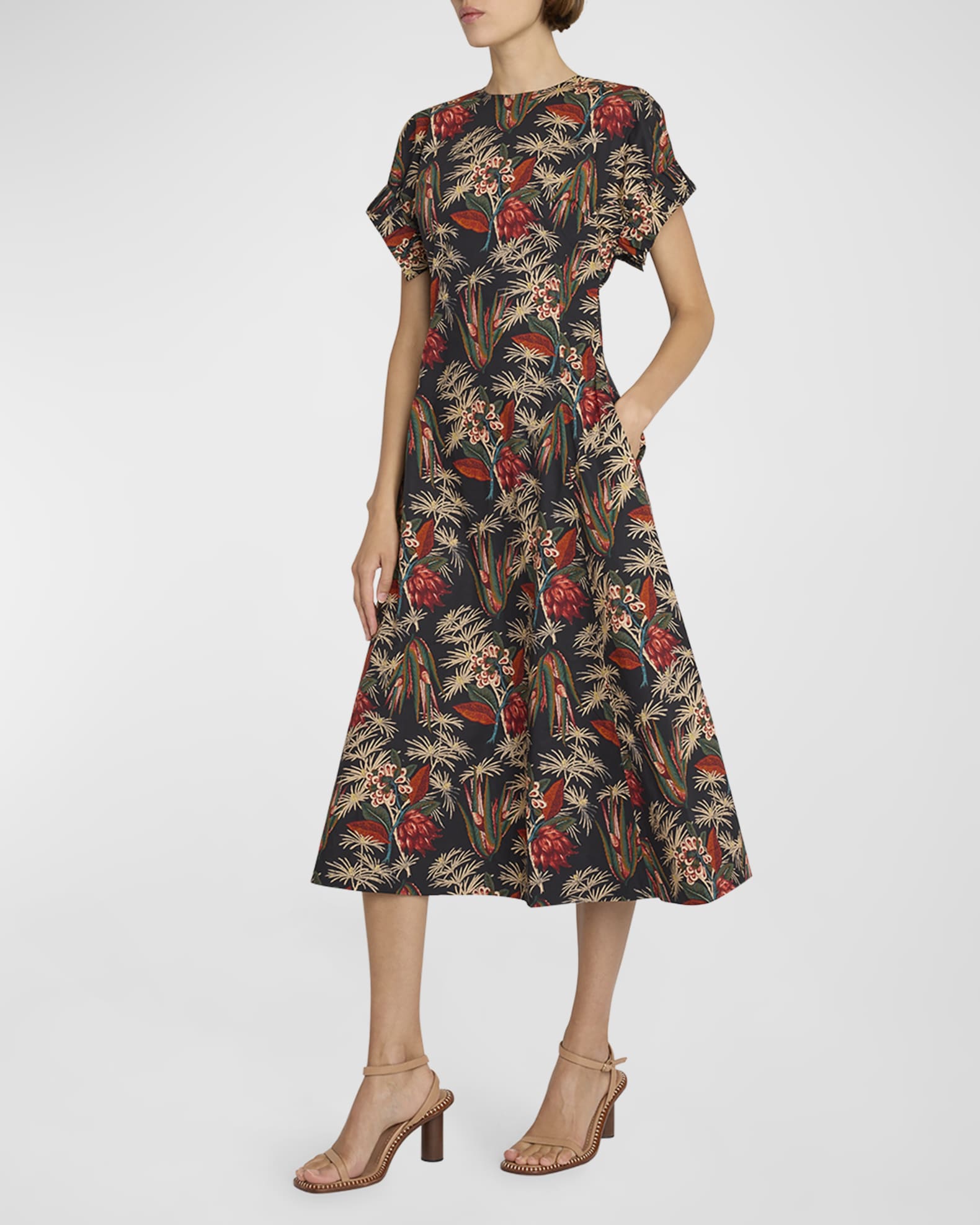 Ulla Johnson Devon Floral Poplin Fit & Flare Midi Dress | Neiman Marcus