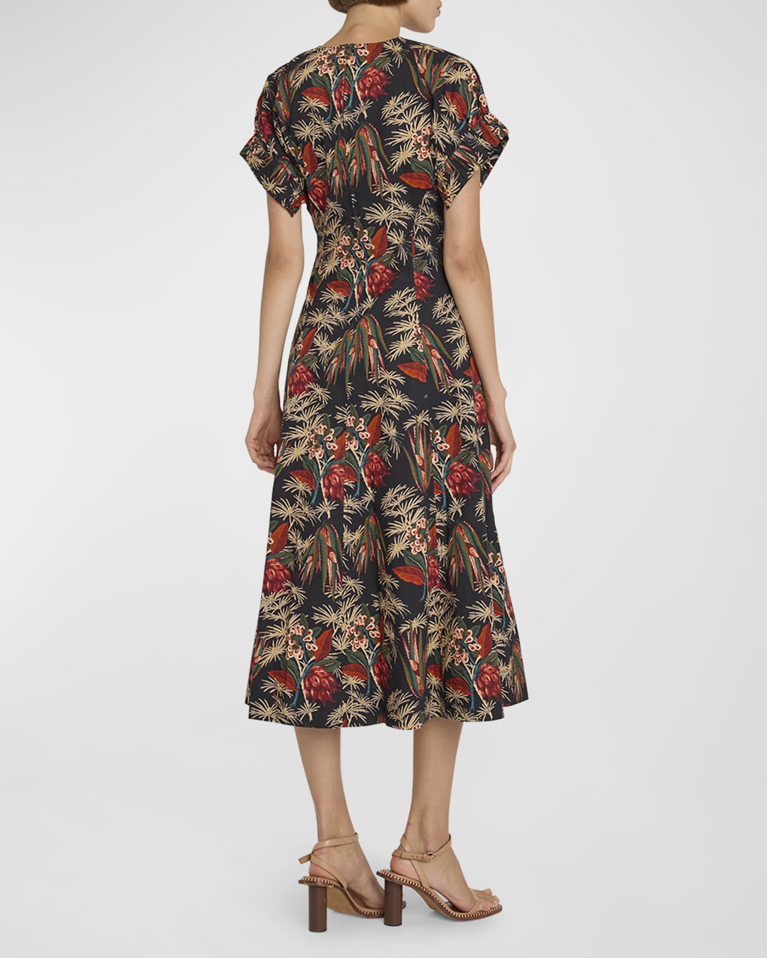 Ulla Johnson Devon Floral Poplin Fit & Flare Midi Dress | Neiman Marcus