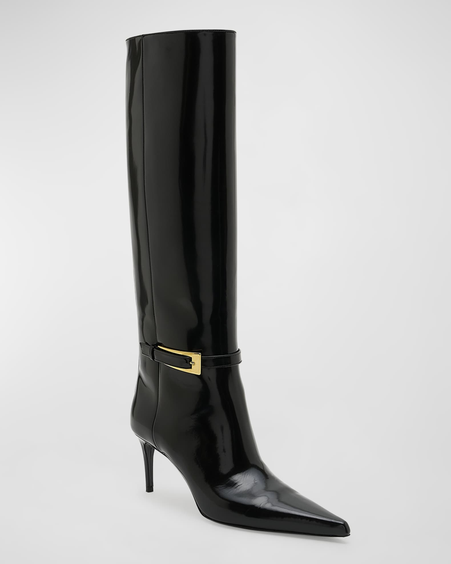 Saint Laurent Lee Patent Buckle Knee Boots | Neiman Marcus