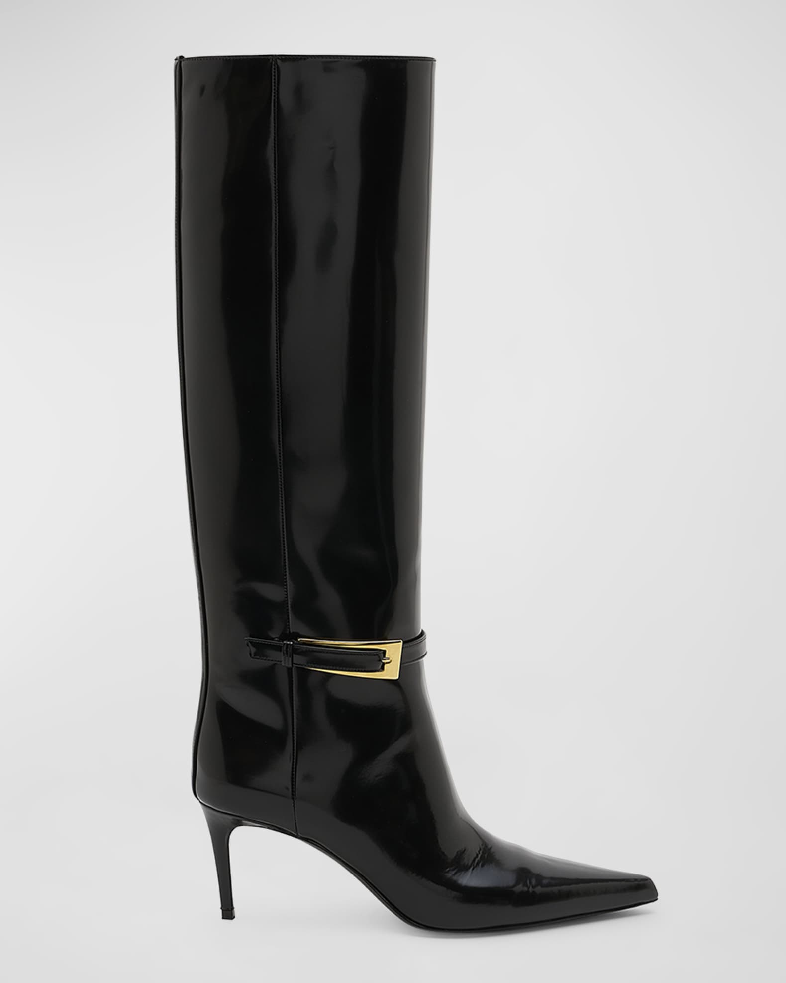 【SAINT LAURENT】LEE BOOTS●806645AAAZY1000 Saint Laurent Lee Patent Buckle Knee Boots | Neiman Marcus