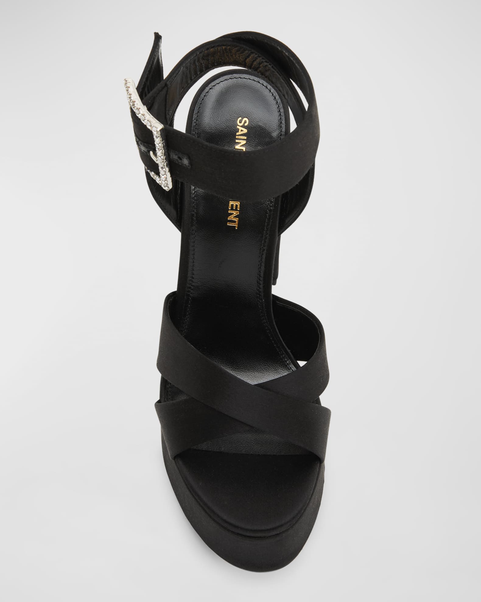 サンダル・ミュール SAINT LAURENT BLACK SATIN BIANCA SANDALS Saint Laurent Bianca Satin Buckle Platform Sandals | Neiman